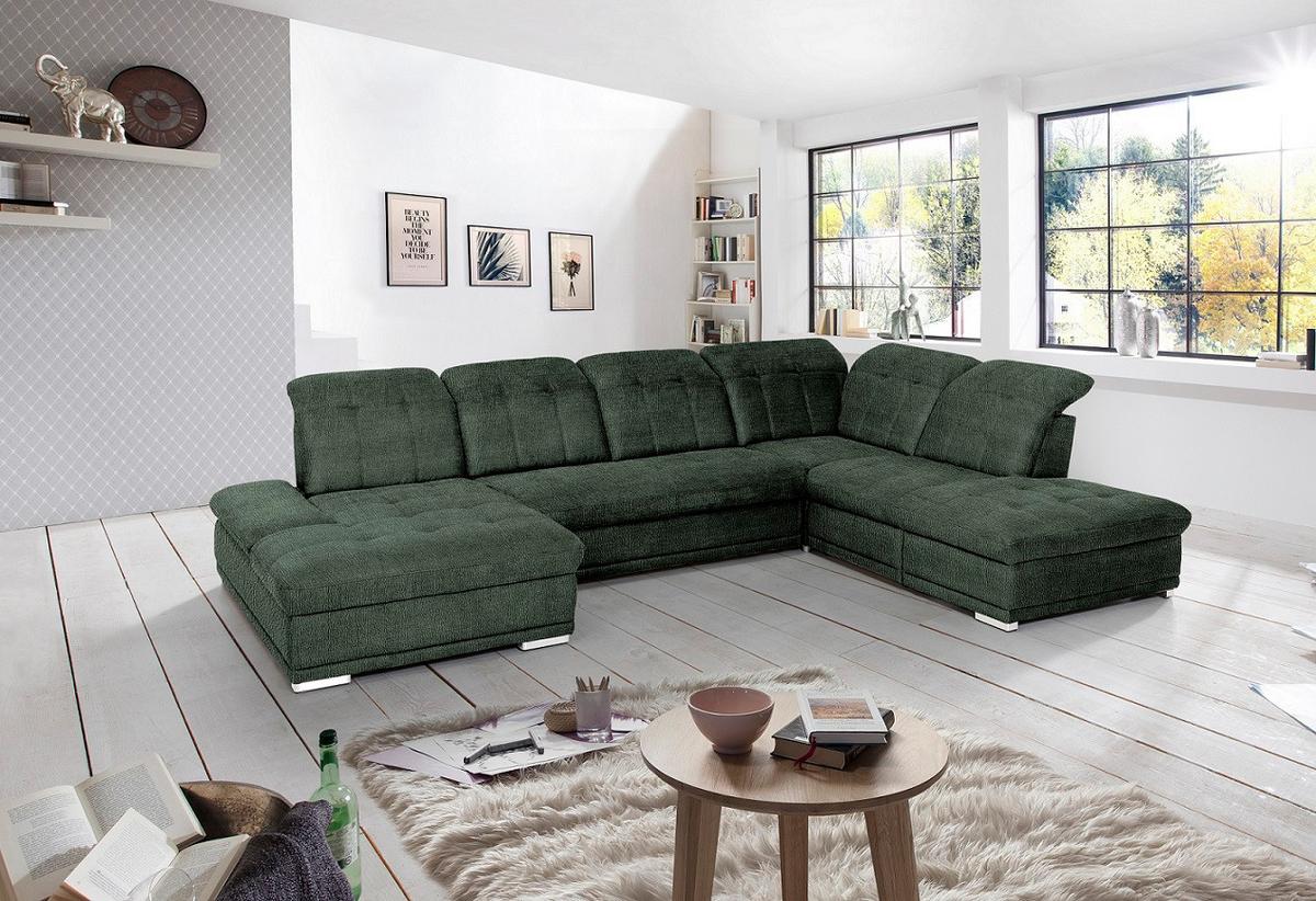 Sarokkanapé Holiday - sötétzöld, Modern, textil (386/86/265cm) - Premium Living