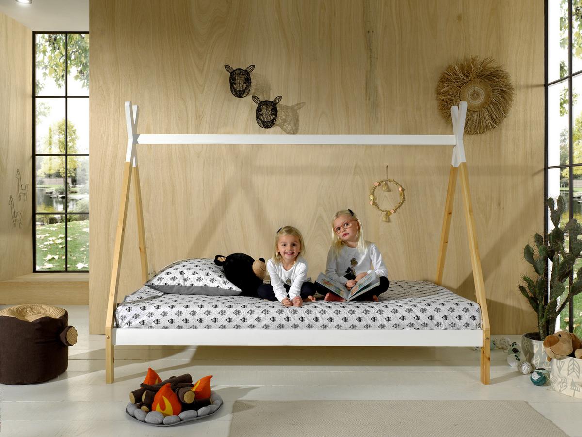 Hausbett "Tipi", weiß/kiefer - Weiß/Kieferfarben, MODERN, Holz (90/200cm) - MID.YOU