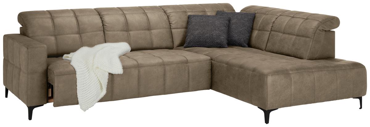 Ecksofa Panama rechts Taupe - Taupe/Schwarz, KONVENTIONELL, Textil/Metall (304/89-102/216cm) - Premium Living