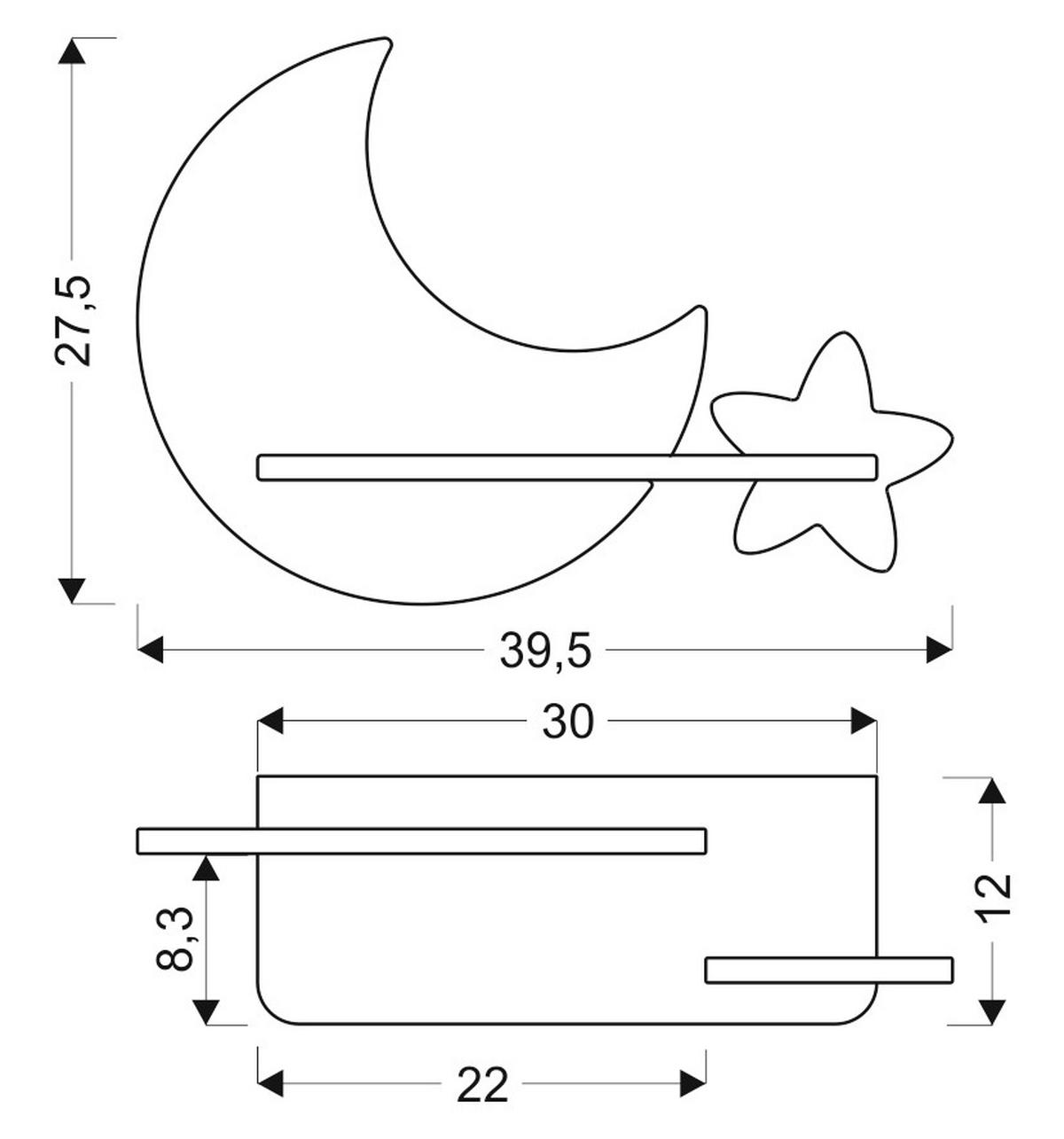 Dječja Zidna Svjetiljka 21-75574 Moon - siva, Basics, drvni materijal/drvo (39.5/12/27.5cm)