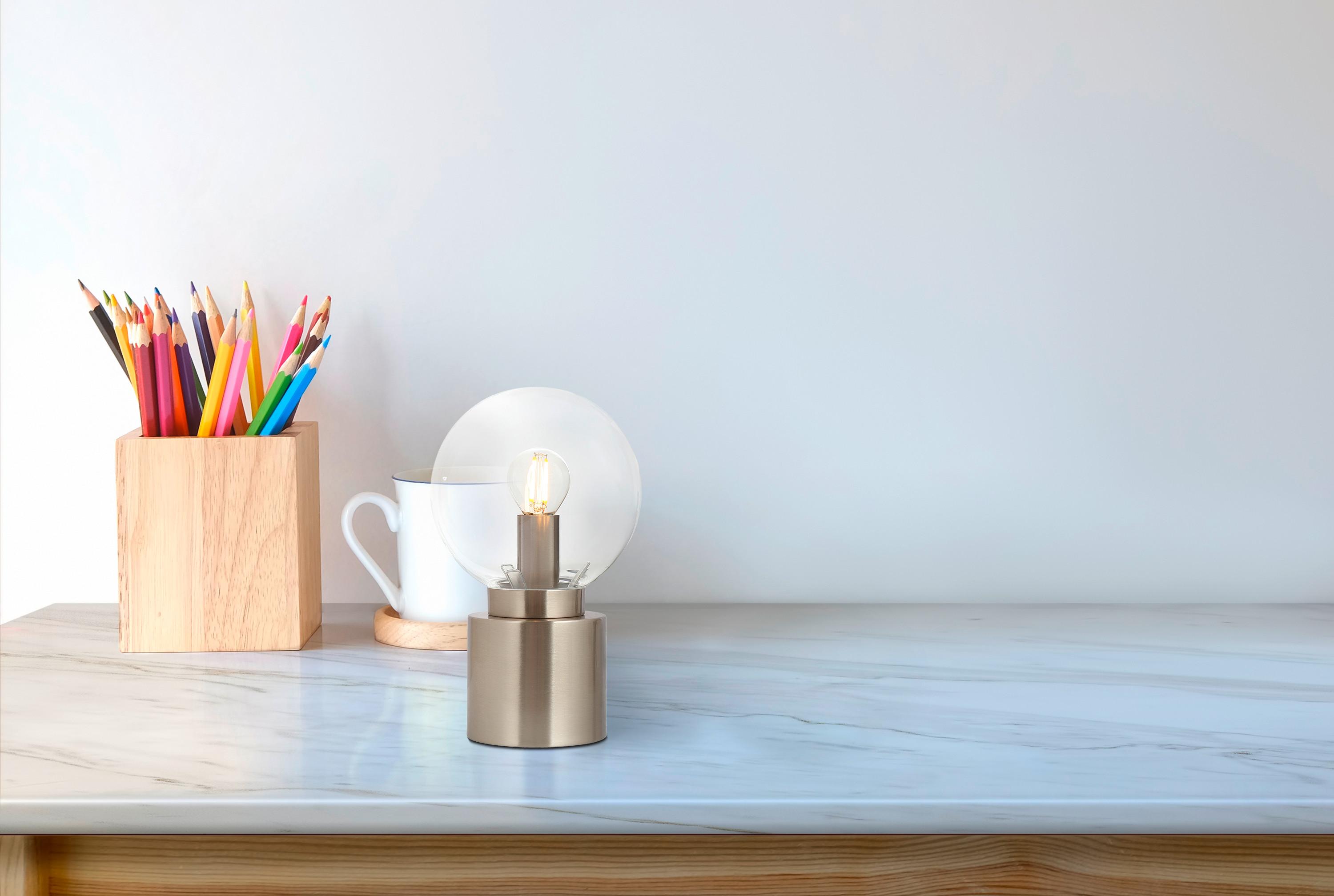 Tischleuchte Marka in Nickelfarben max. 25 Watt - Opal/Nickelfarben, Design, Glas/Metall (15/24,5cm) - Globo