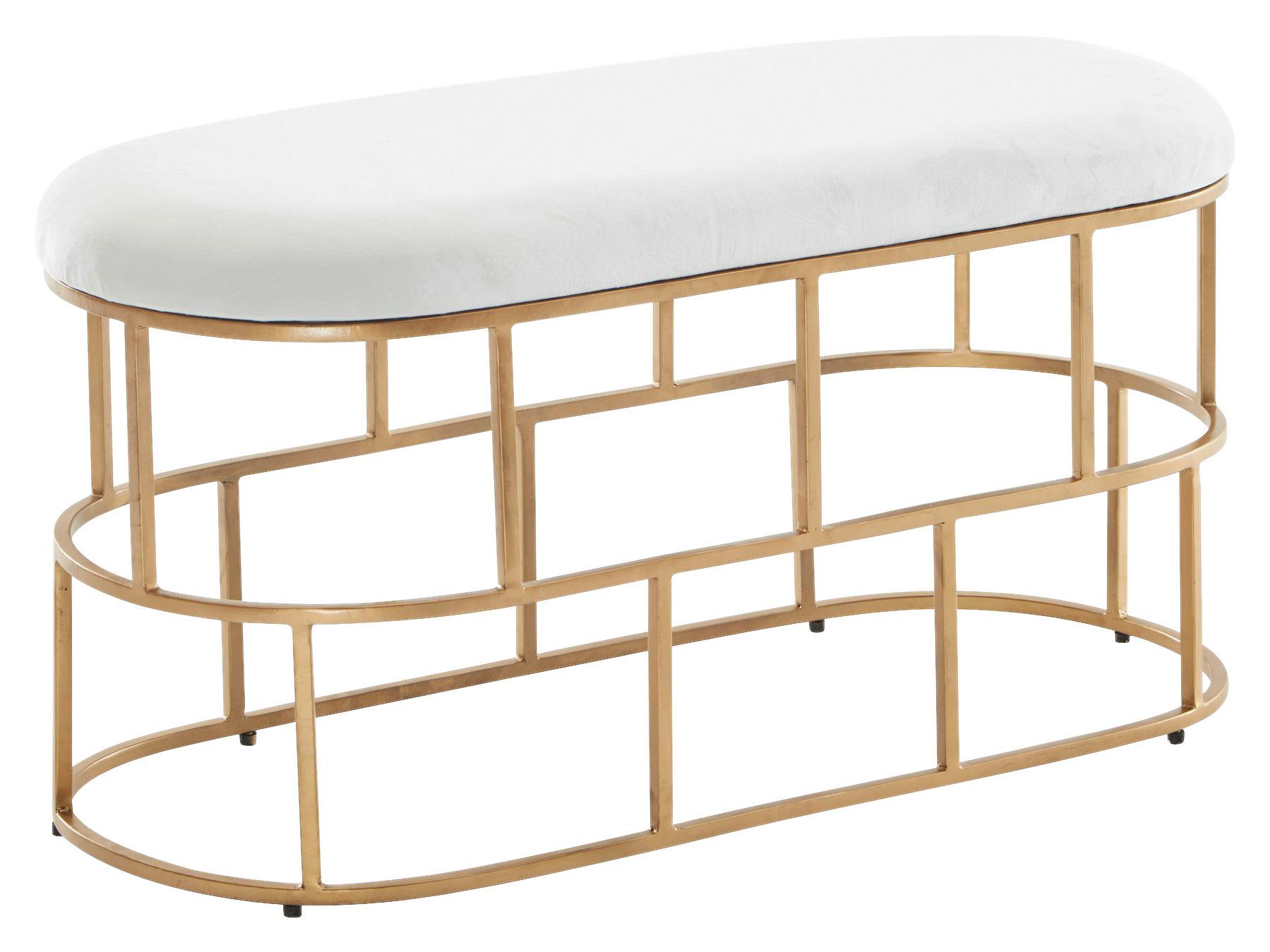 Sitzbank Wohnling ca.90x46x38cm Textil,Weiß - Goldfarben/Weiß, Design, Textil/Metall (90/46/38cm) - MID.YOU