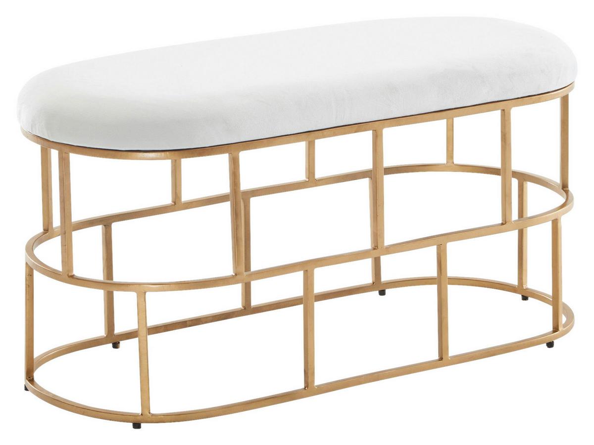 Sitzbank Wohnling ca.90x46x38cm Textil,Weiß - Goldfarben/Weiß, Design, Textil/Metall (90/46/38cm) - MID.YOU