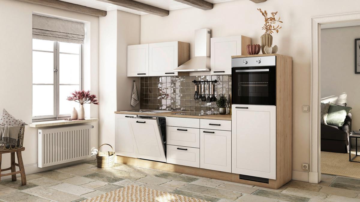 Kuhinjski Blok Z Aparati Julia, Bela, Barva Hrasta - črna/barve hrasta, Basics, kovina/leseni material (280cm) - FlexWell