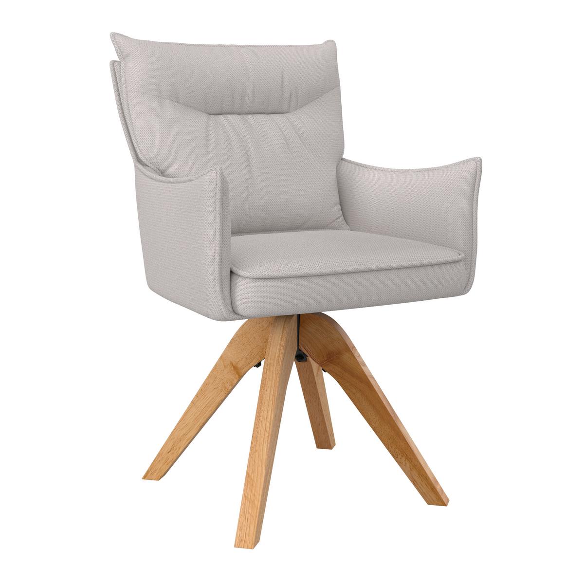 Armlehnstuhl Lorelei Hellgrau Webstoff Drehbar Gepolstert - Hellgrau/Naturfarben, MODERN, Holz/Textil (58/87/63cm) - Bessagi Home