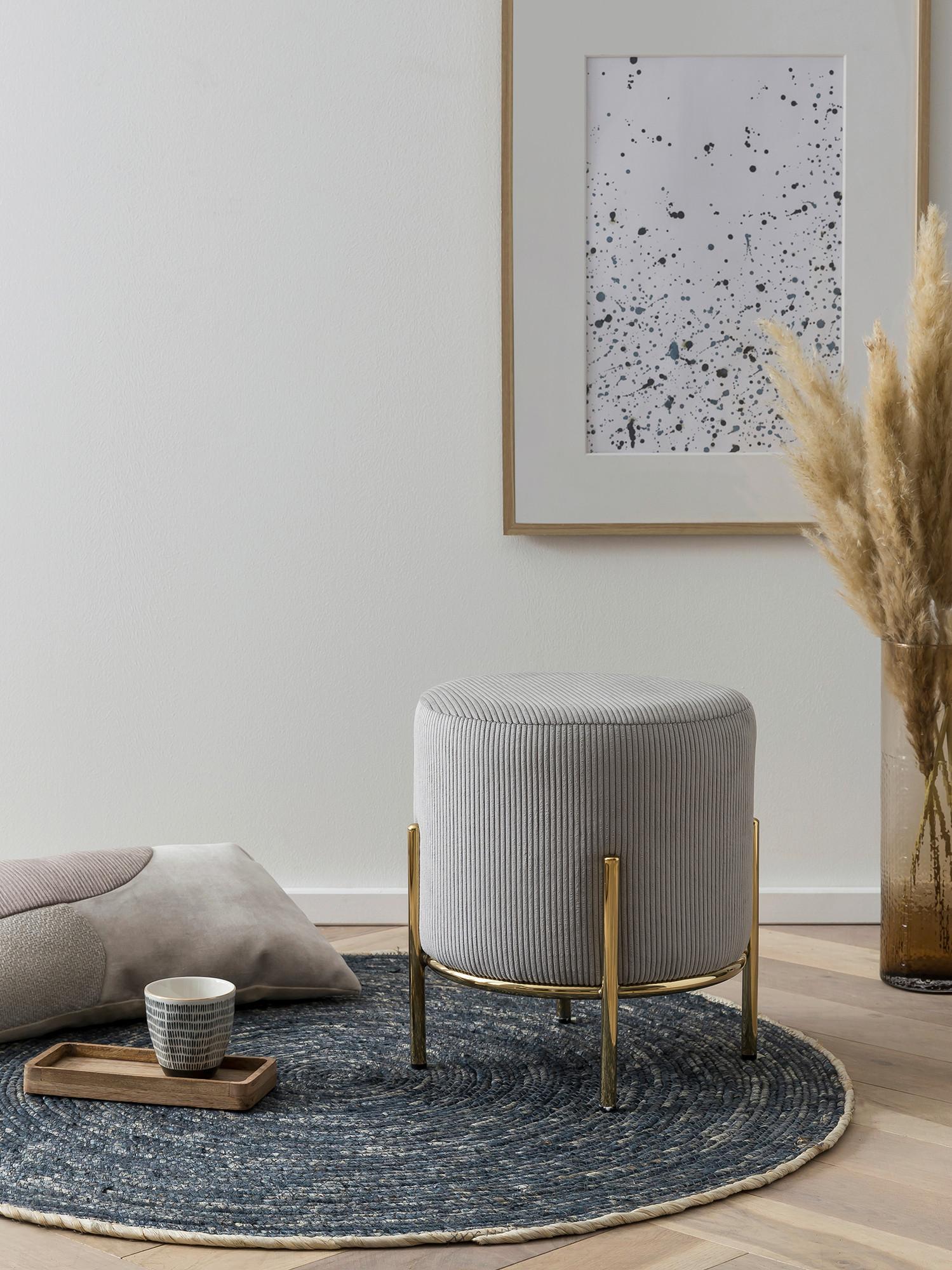 Tabure Cord, Svetlo Siva - zlate barve/svetlo siva, Moderno, kovina/tekstil (35/38cm) - Livetastic