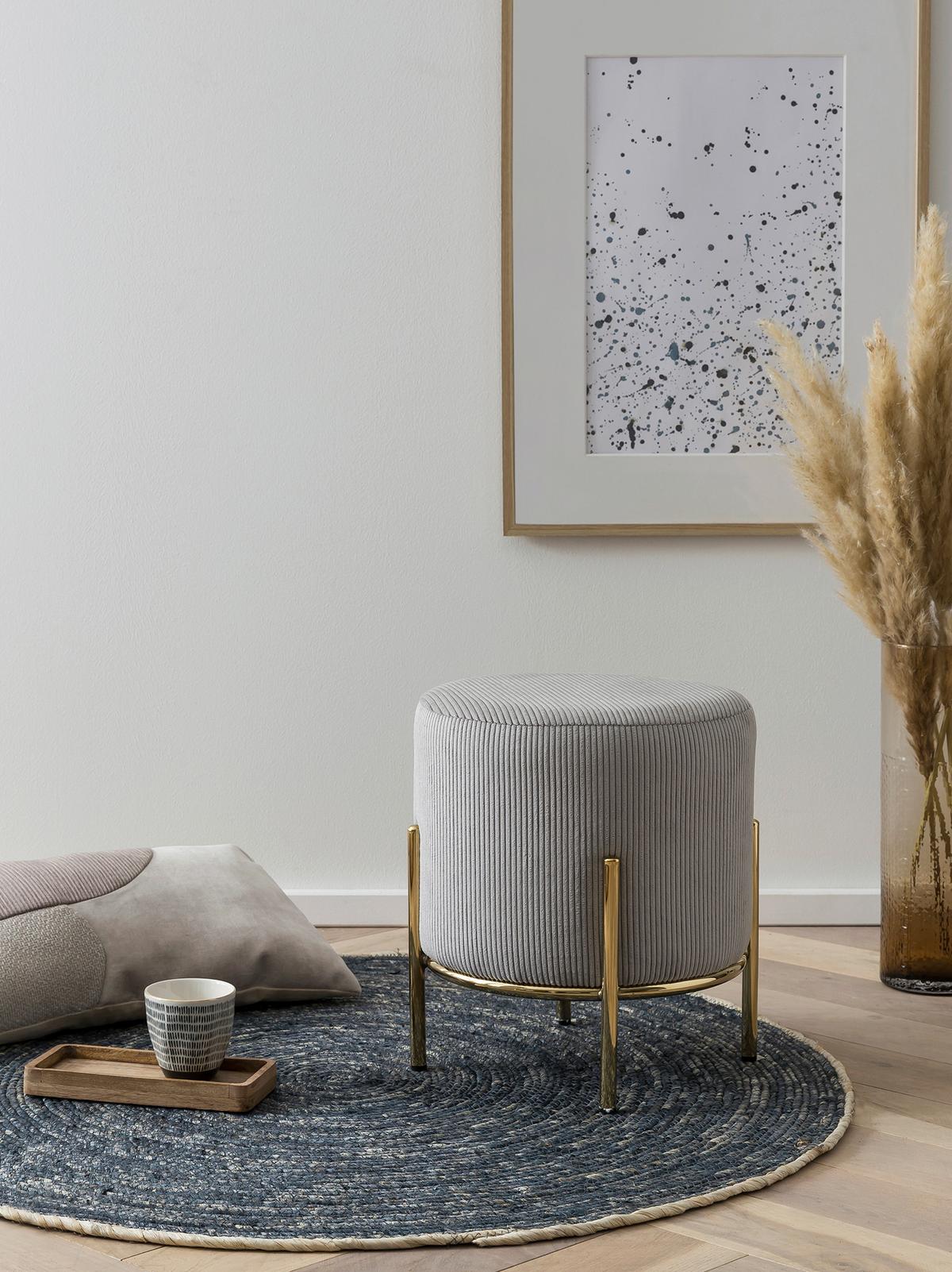 Tabure Cord, Svetlo Siva - zlate barve/svetlo siva, Moderno, kovina/tekstil (35/38cm) - Livetastic