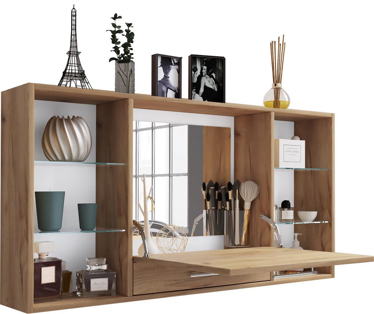 Wandregal Teala ca. 115 cm Honigeiche - Honigeiche/Alufarben, MODERN, Glas/Holzwerkstoff (115cm) - MID.YOU