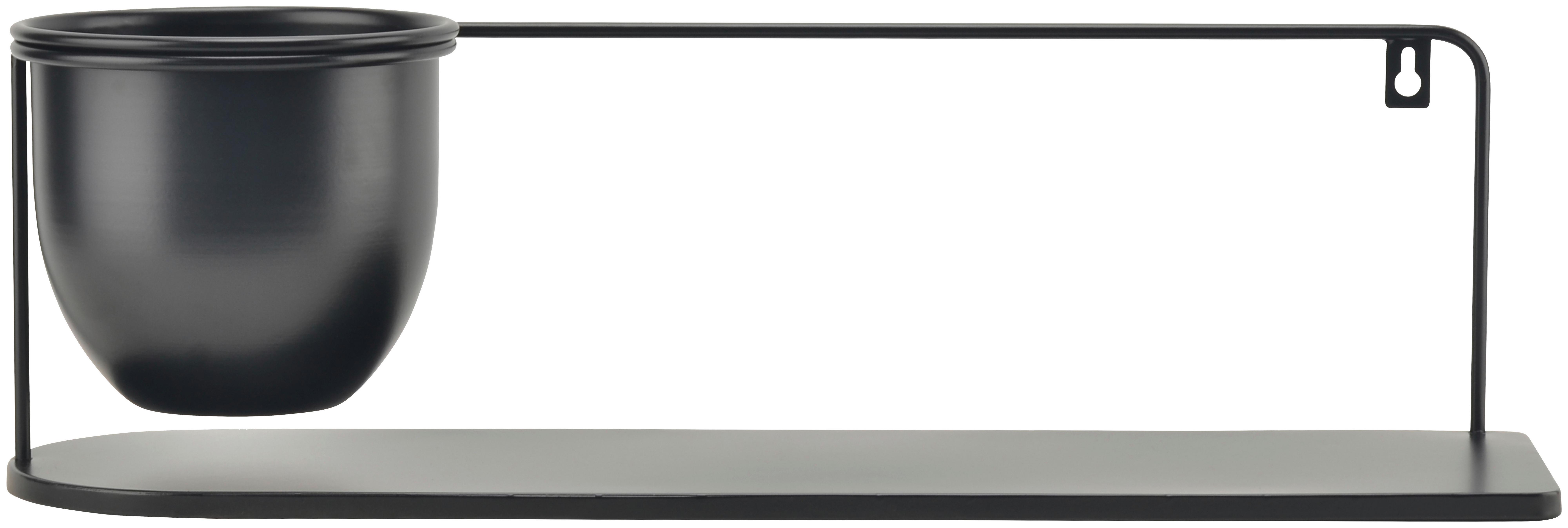 Stenski Regal Z Okrasnim Lončkom Lara - črna, Moderno, kovina (53/16/16cm) - Mömax