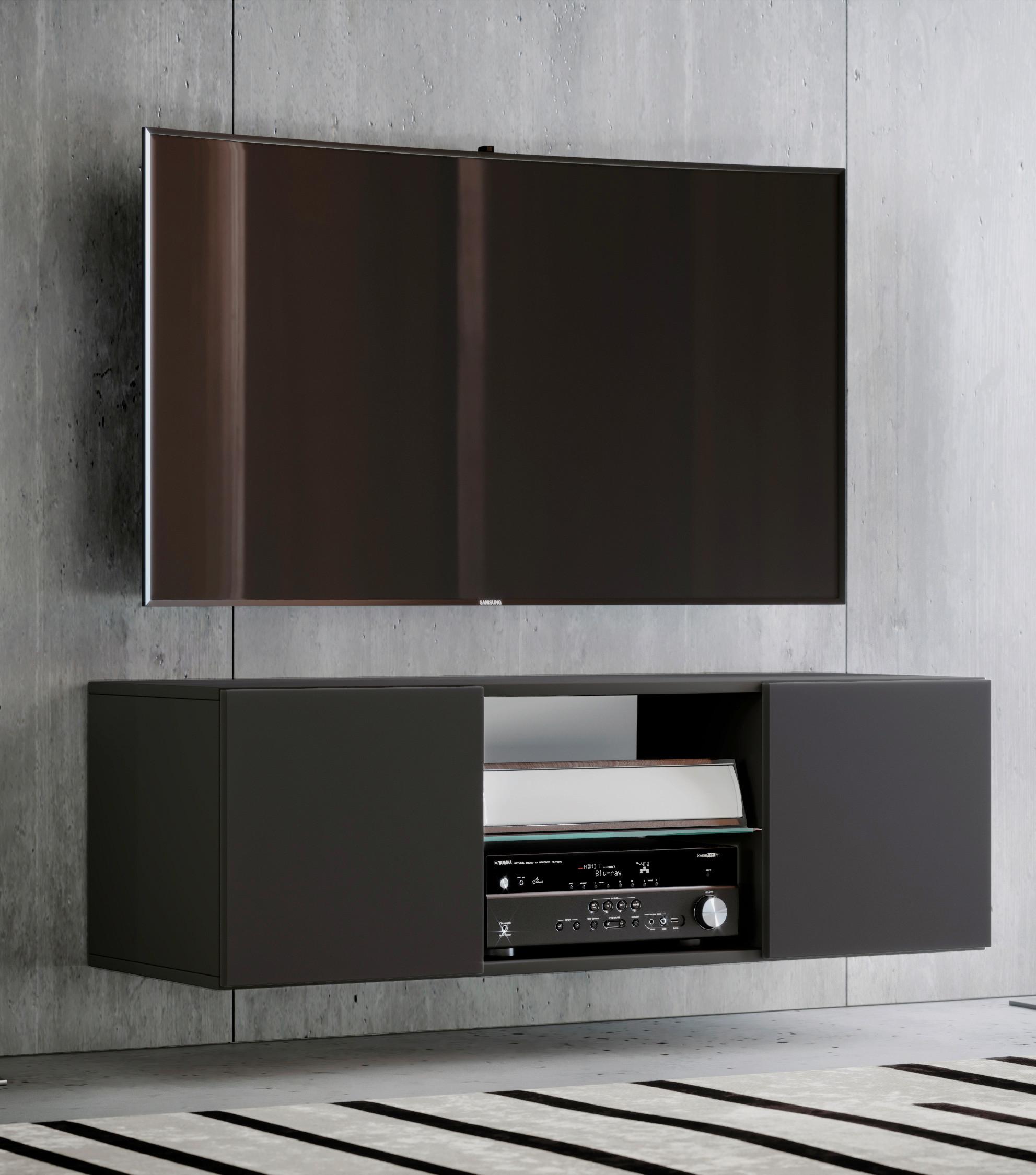Lowboard Jusa Schwarz B: ca. 115 cm - Schwarz/Alufarben, MODERN, Glas/Holzwerkstoff (115/40/36cm) - MID.YOU