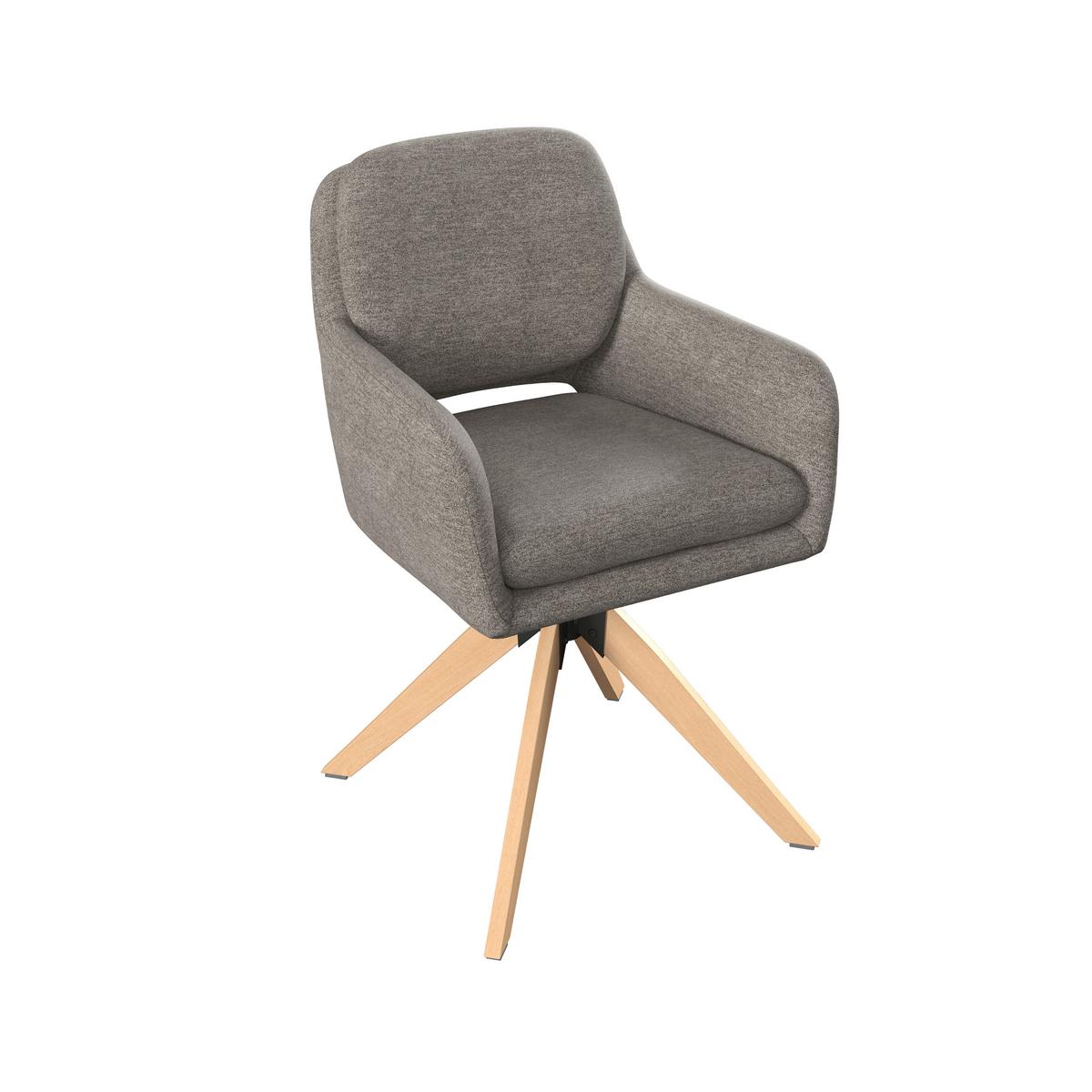 Armlehnstuhl Adrien Braun Webstoff Drehbar Gepolstert - Braun/Naturfarben, MODERN, Holz/Textil (64/59/92cm) - Bessagi Home