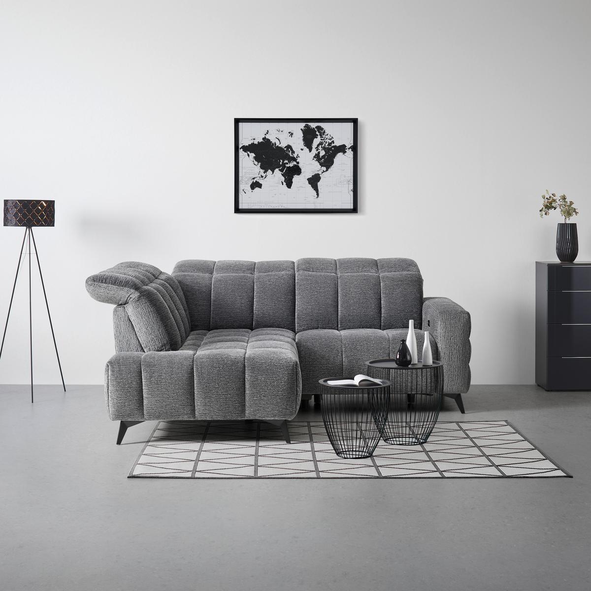 Wohnlandschaft Paris Dunkelgrau ca. 215x85x182cm - Dunkelgrau/Schwarz, KONVENTIONELL, Holz/Textil (215/85/182cm) - Mömax