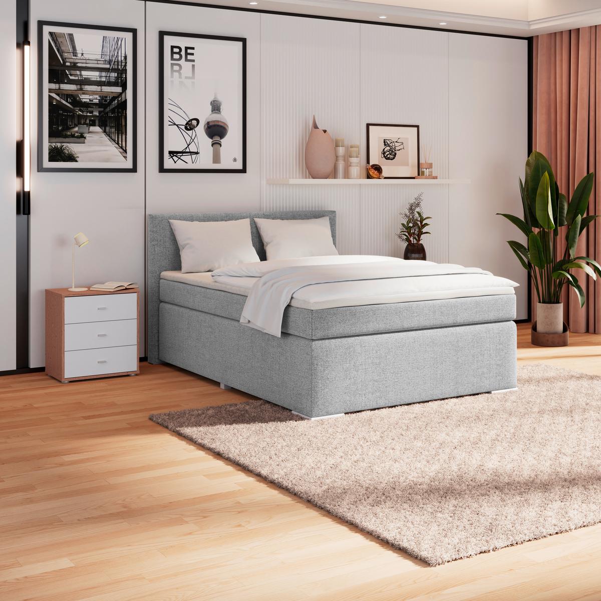 Boxspring Krevet Mira - siva, Konvencionalno, metal/tekstil (140/200cm) - Best Price