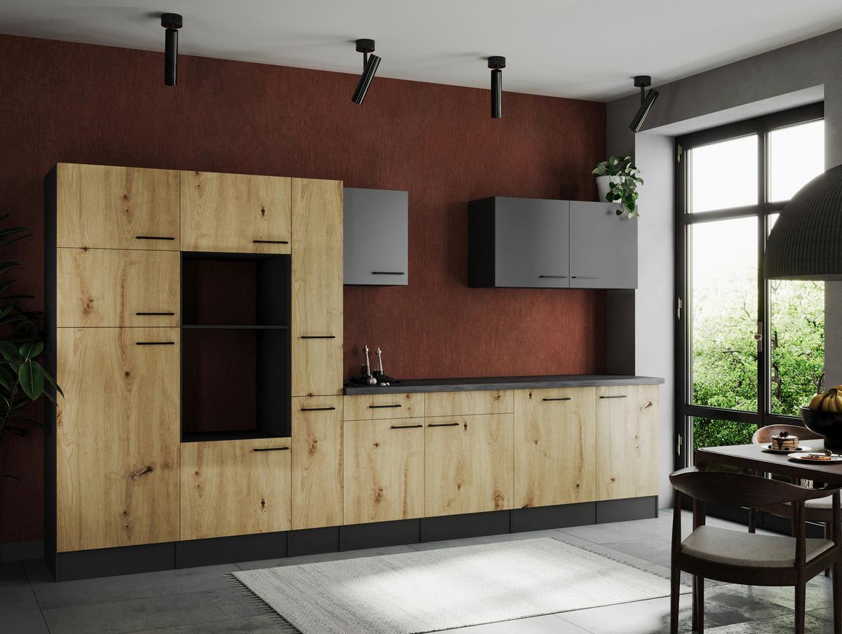 Kuhinjski Blok Brez Aparatov Oliver, 370cm - siva/črna, Design, kovina/leseni material (370cm) - Respekta