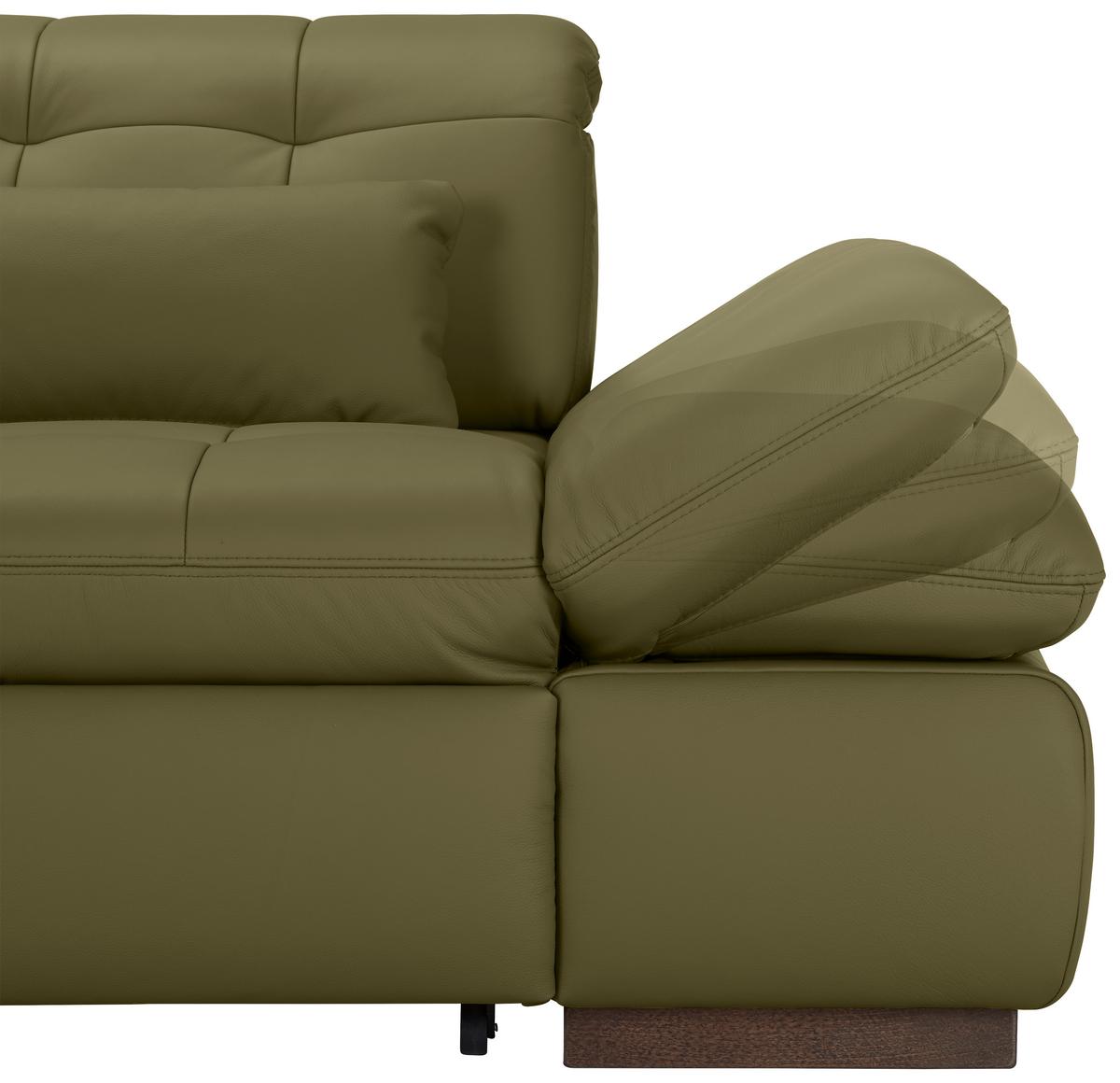 Wohnlandschaft Sanfino Leder Olivgrün - Chromfarben/Olivgrün, KONVENTIONELL, Leder/Metall (199/79-96/305cm) - Premium Living