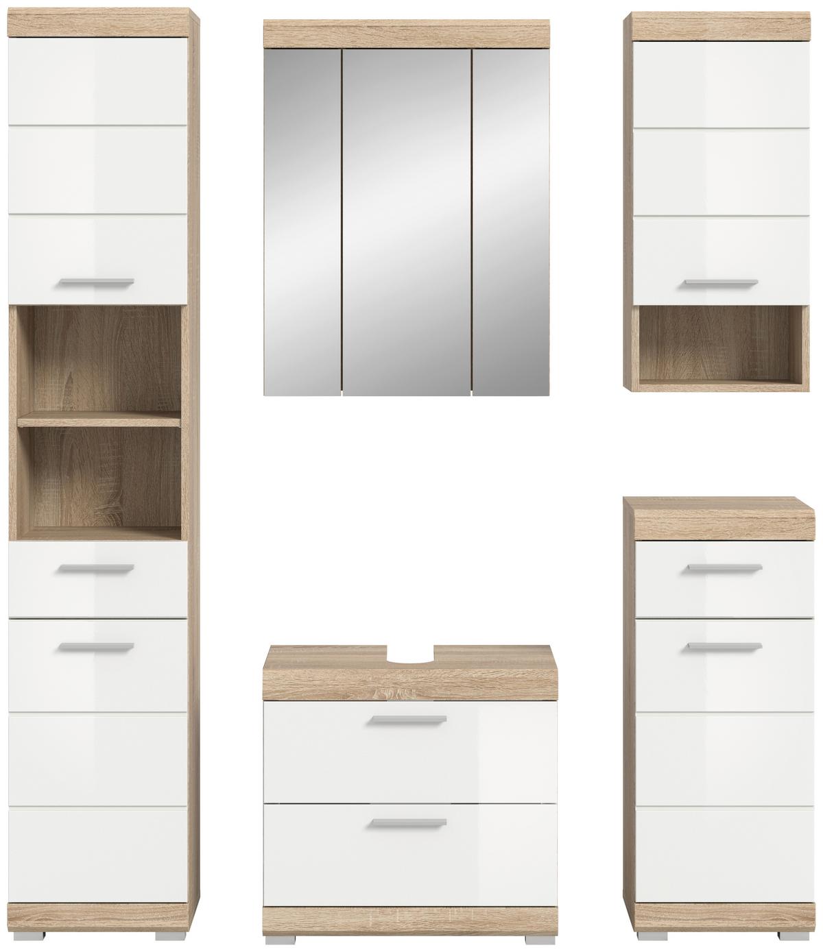 Kopalnica Lambada, Barva Hrasta, Bela, 5-Delna - srebrne barve/bela, Moderno, umetna masa/steklo (134cm) - MID.YOU