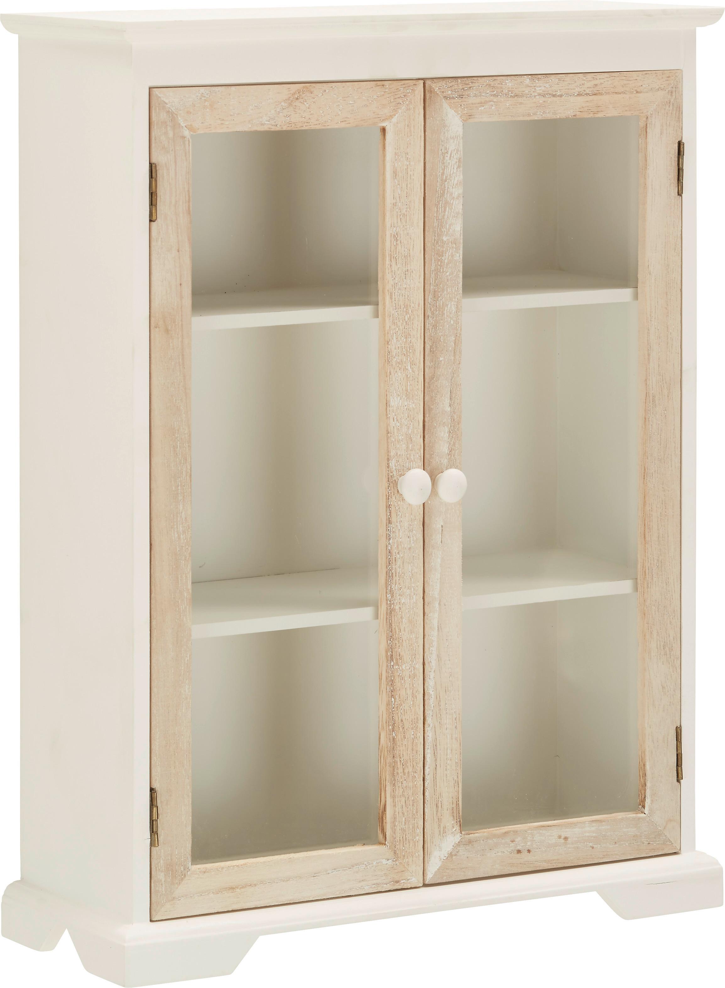 Hängevitrine in Naturfarben teilmassiv - Klar/Weiss, Glas/Holz (32/41,5/11cm) - Modern Living