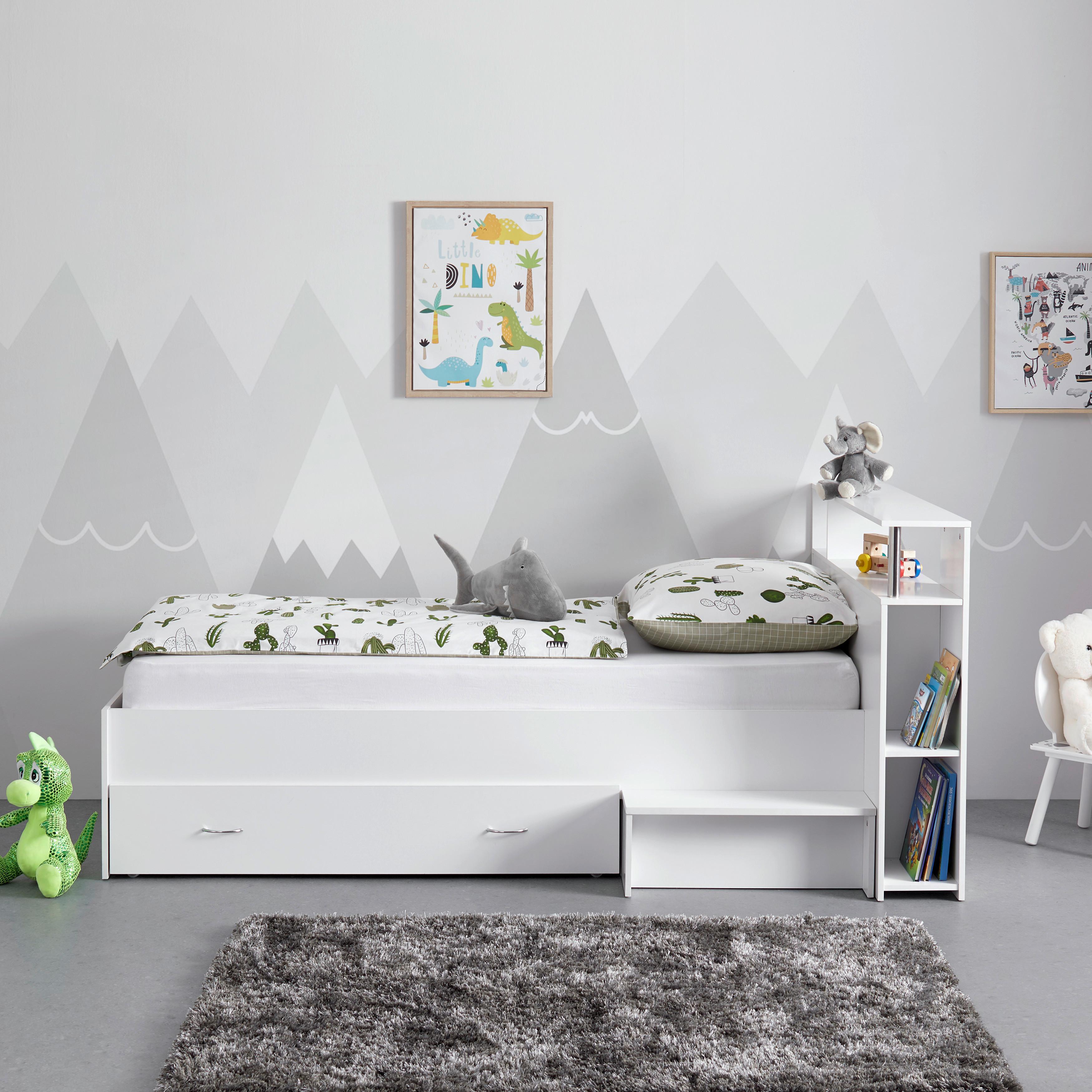 Jugendbett mit Stauraum, "Nika", weiß - Weiß, MODERN, Holzwerkstoff (120/98,5/225,5cm) - Bessagi Kids