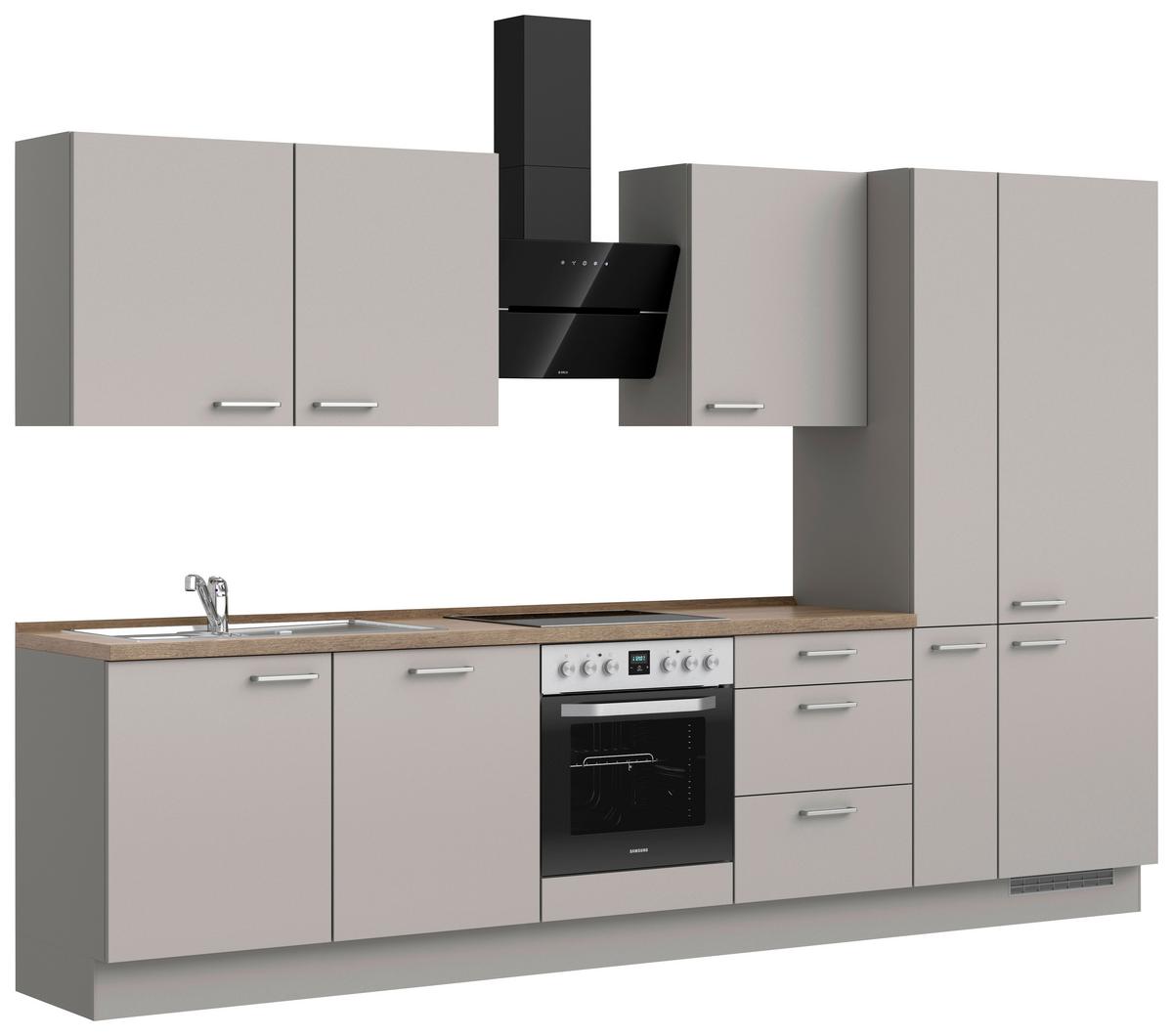 Küchenblock Touch High m. Geräten Grau - Eiche dunkel/Edelstahlfarben, MODERN, Holzwerkstoff/Metall (330cm) - Nobilia