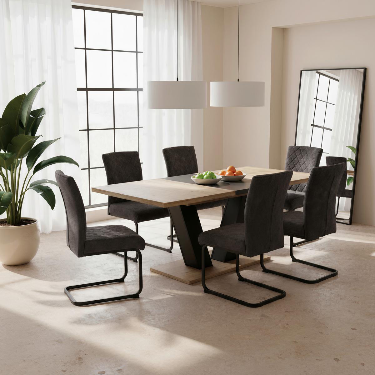 Esstisch Hamm T Eiche Artisan/Schwarz - Schwarz/Eiche Artisan, MODERN, Holzwerkstoff (140-180/76/90cm) - MID.YOU