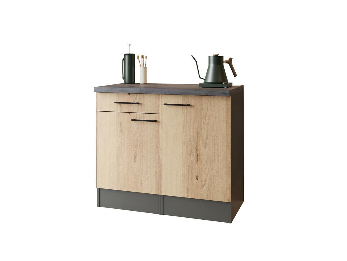 Buffet Oliver Grau/Eiche - Schwarz/Eiche Artisan, Trend, Holzwerkstoff/Metall (100/90/60cm) - Respekta