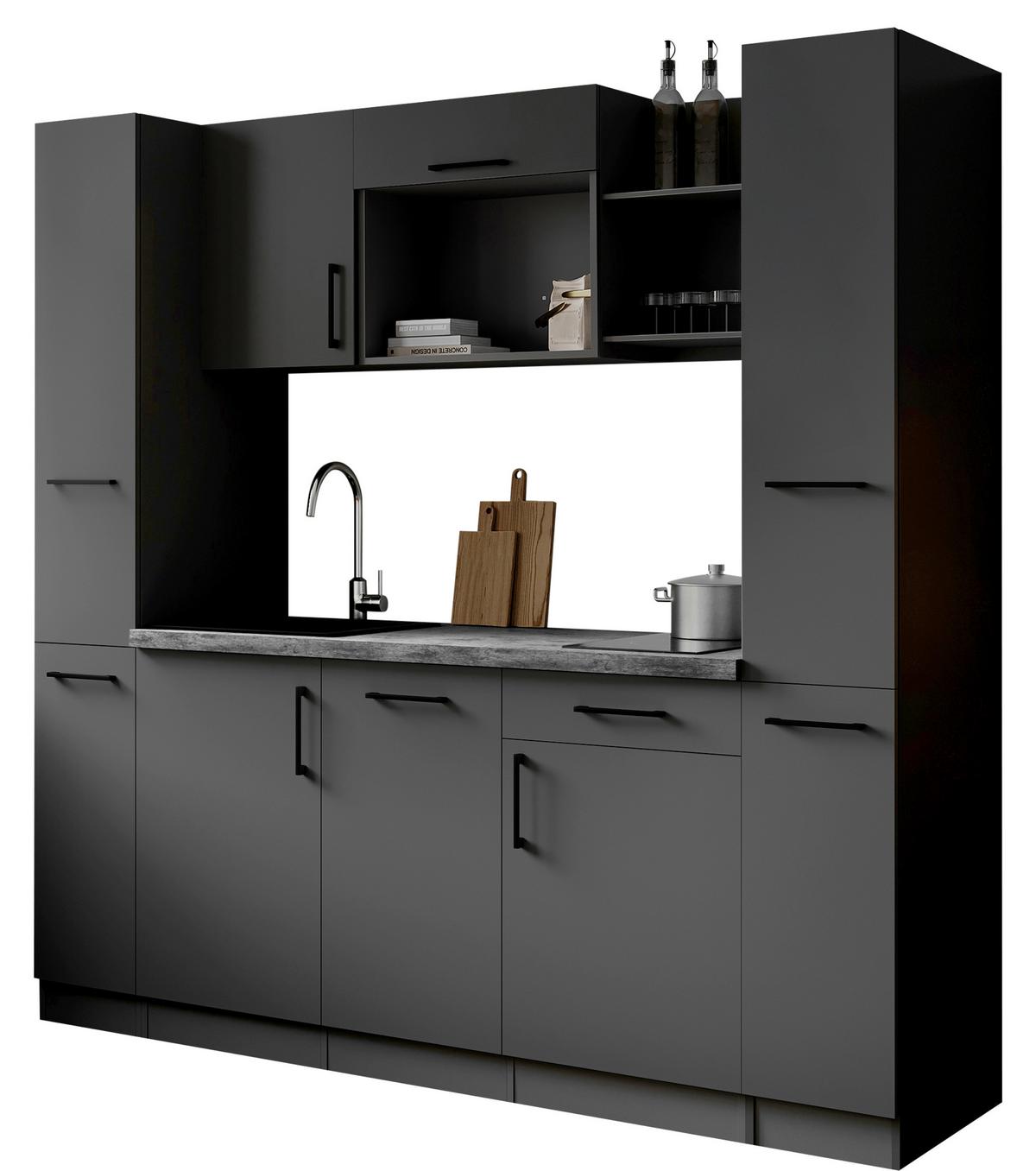 Küchenblock Oliver m. Geräten Grau - Grau, Trend, Holzwerkstoff/Metall (205cm) - Respekta