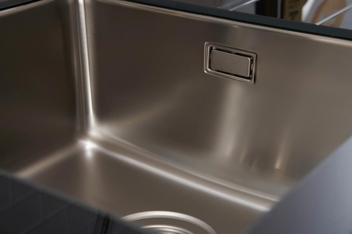 Spüle Schwarz Glas/Edelstahl B: ca. 86 cm - Schwarz, Trend, Glas/Metall (86/21/50cm) - Respekta