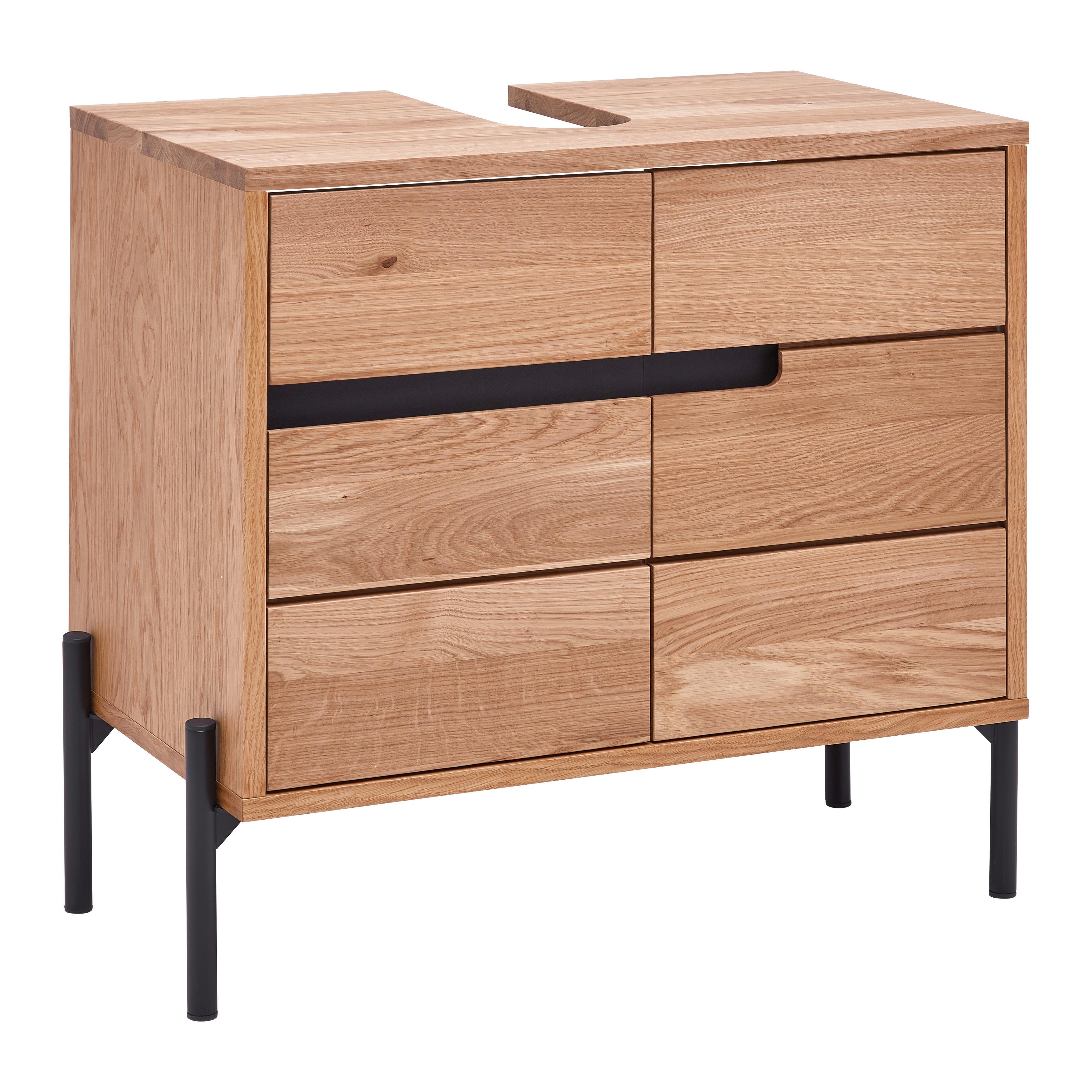 Waschbeckenunterschrank Avanto Eichefarben/Schwarz - Schwarz, Natur, Holz/Metall (64/61/35cm) - ecoTree