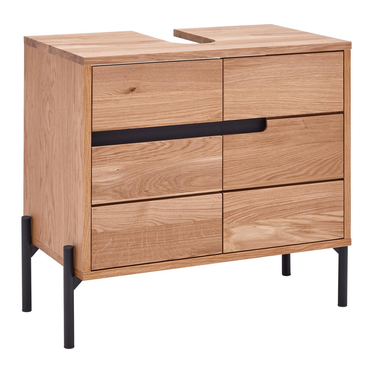 Waschbeckenunterschrank Avanto Eichefarben/Schwarz - Schwarz, Natur, Holz/Metall (64/61/35cm) - ecoTree