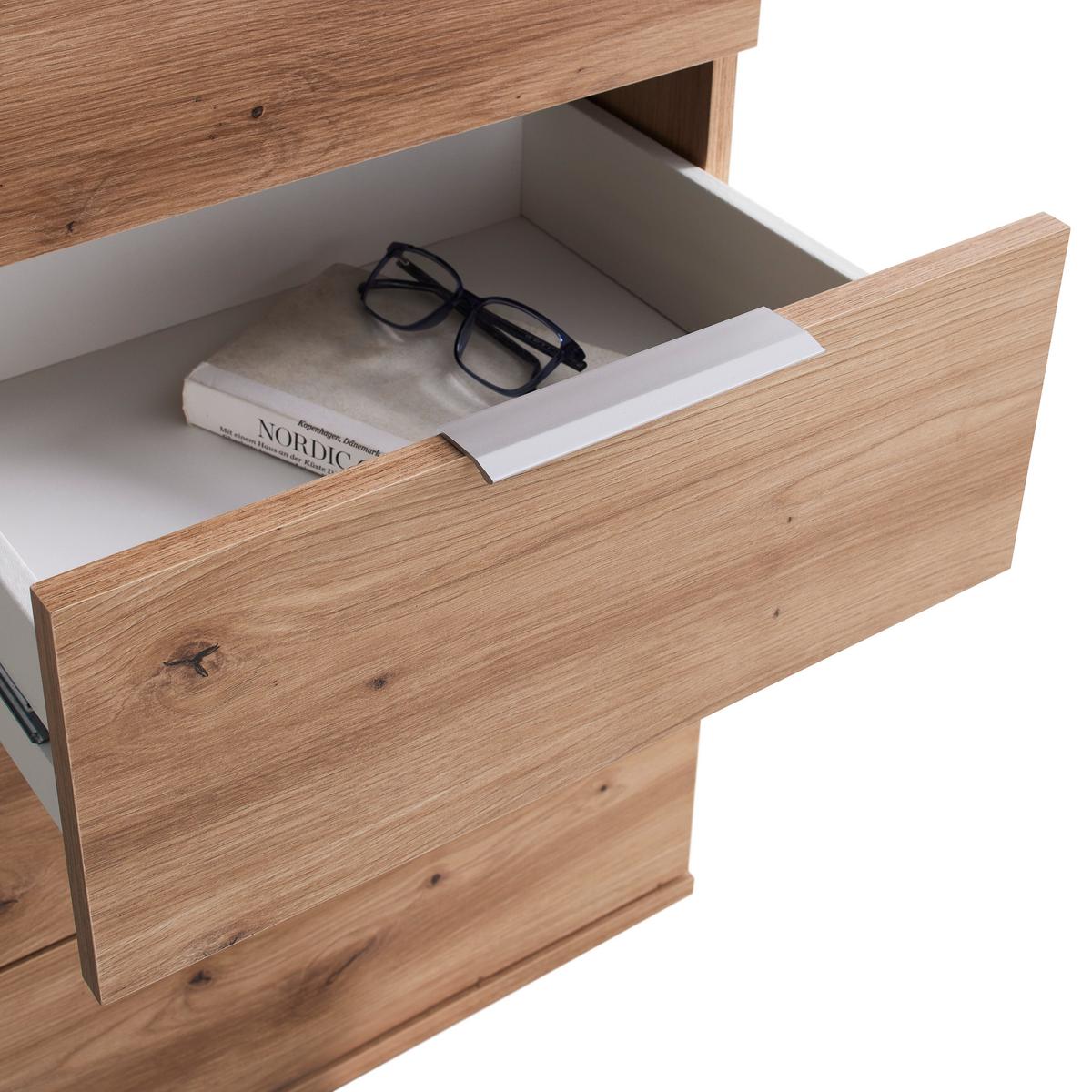 Nachtkästchen Cuatro Eiche Artisan - Silberfarben/Eiche Artisan, KONVENTIONELL, Holzwerkstoff/Kunststoff (46/79/42cm) - Modern Living