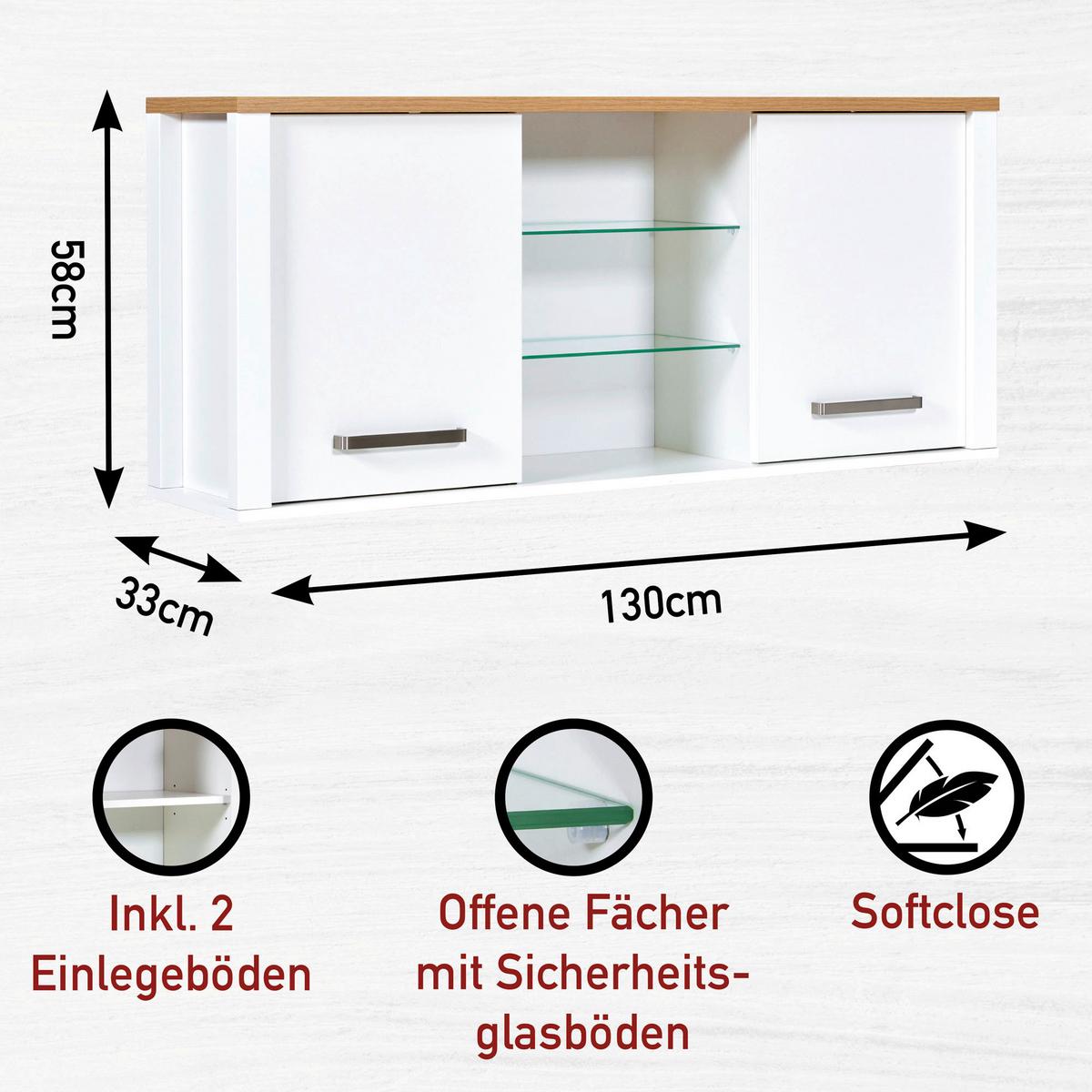 Küchenleerblock Bundle 3-Sorba o. Geräte Weiß - Silberfarben/Weiß, MODERN, Glas/Holzwerkstoff (230cm) - home24
