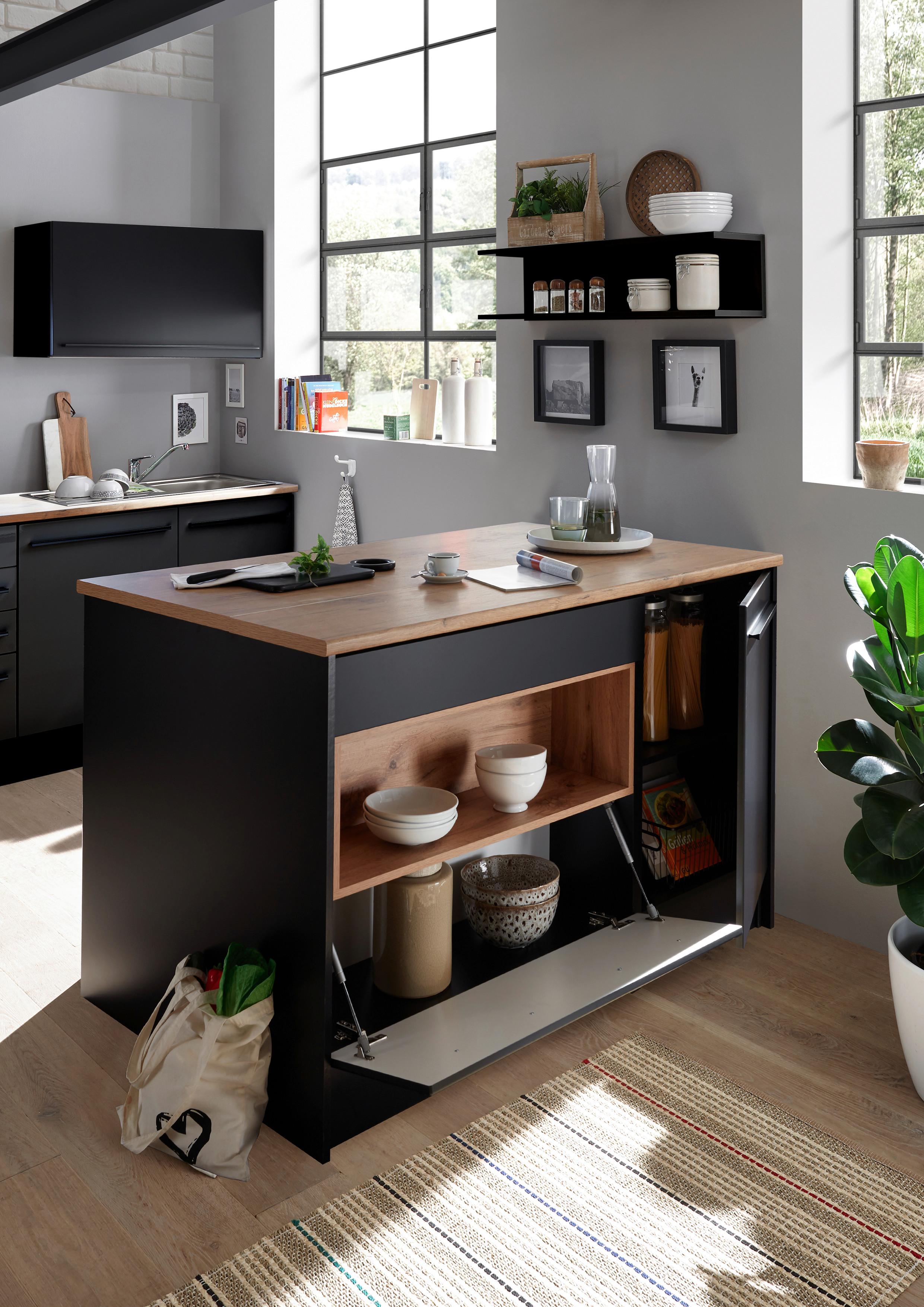 Konyhasziget Jazz 6 - tölgyfa színű/fekete, Modern, faalapú anyag (140/90/90cm) - Modern Living