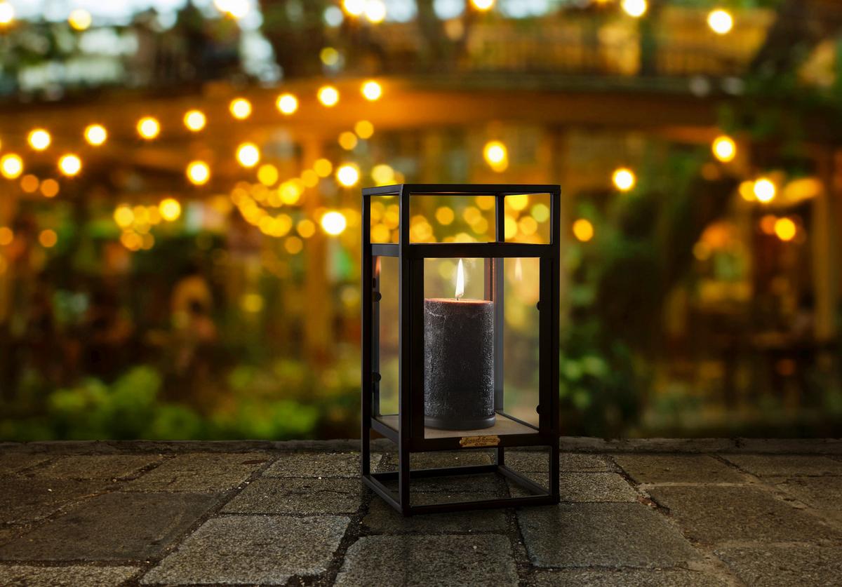 LATARNIA TARA - naturalny/czarny, Modern, materiał drewnopochodny/metal (15/30/15cm) - Bessagi Home