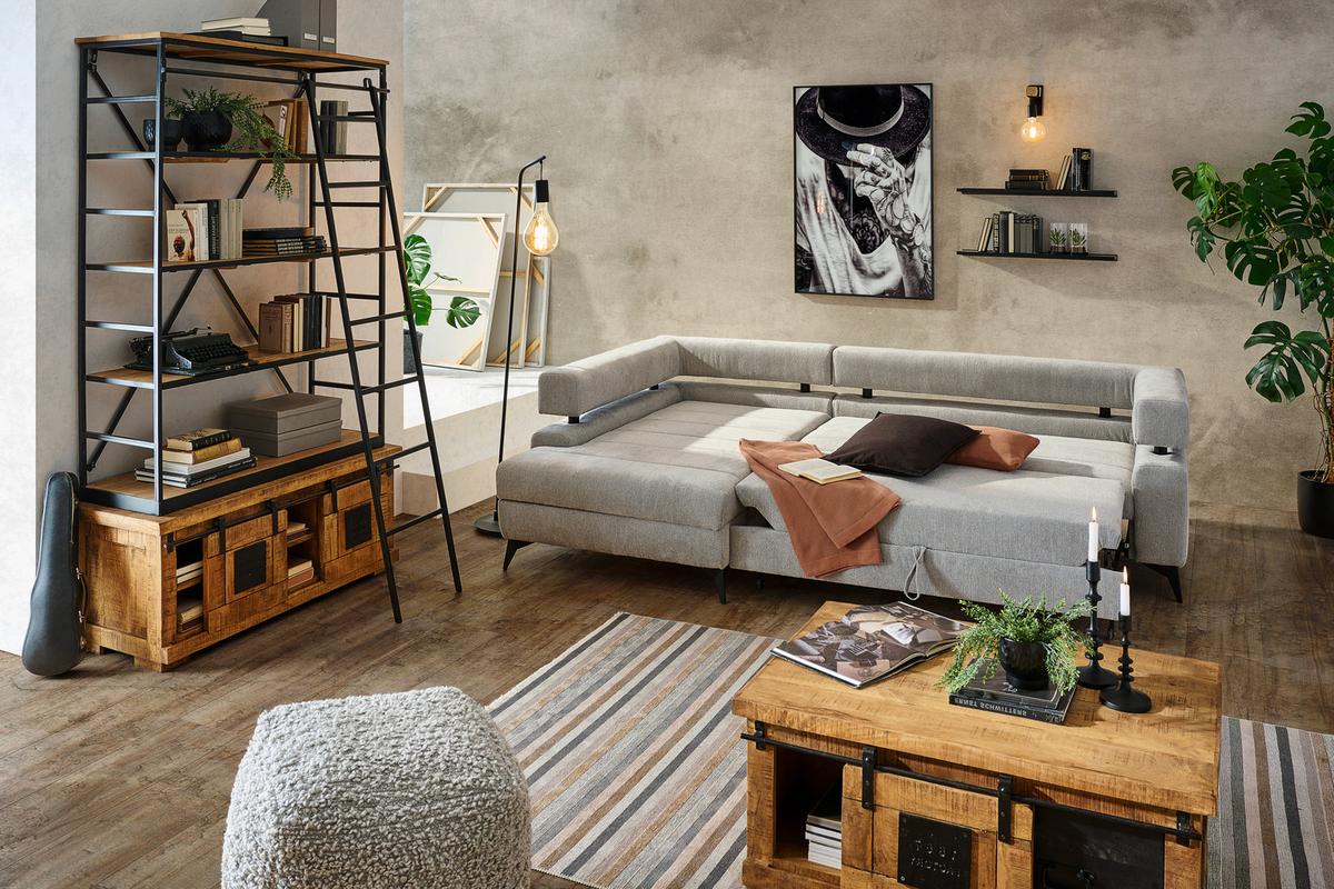 Kutna Garnitura Rosalie - svijetlo siva/crna, Konvencionalno, tekstil/metal (184/265cm) - Modern Living