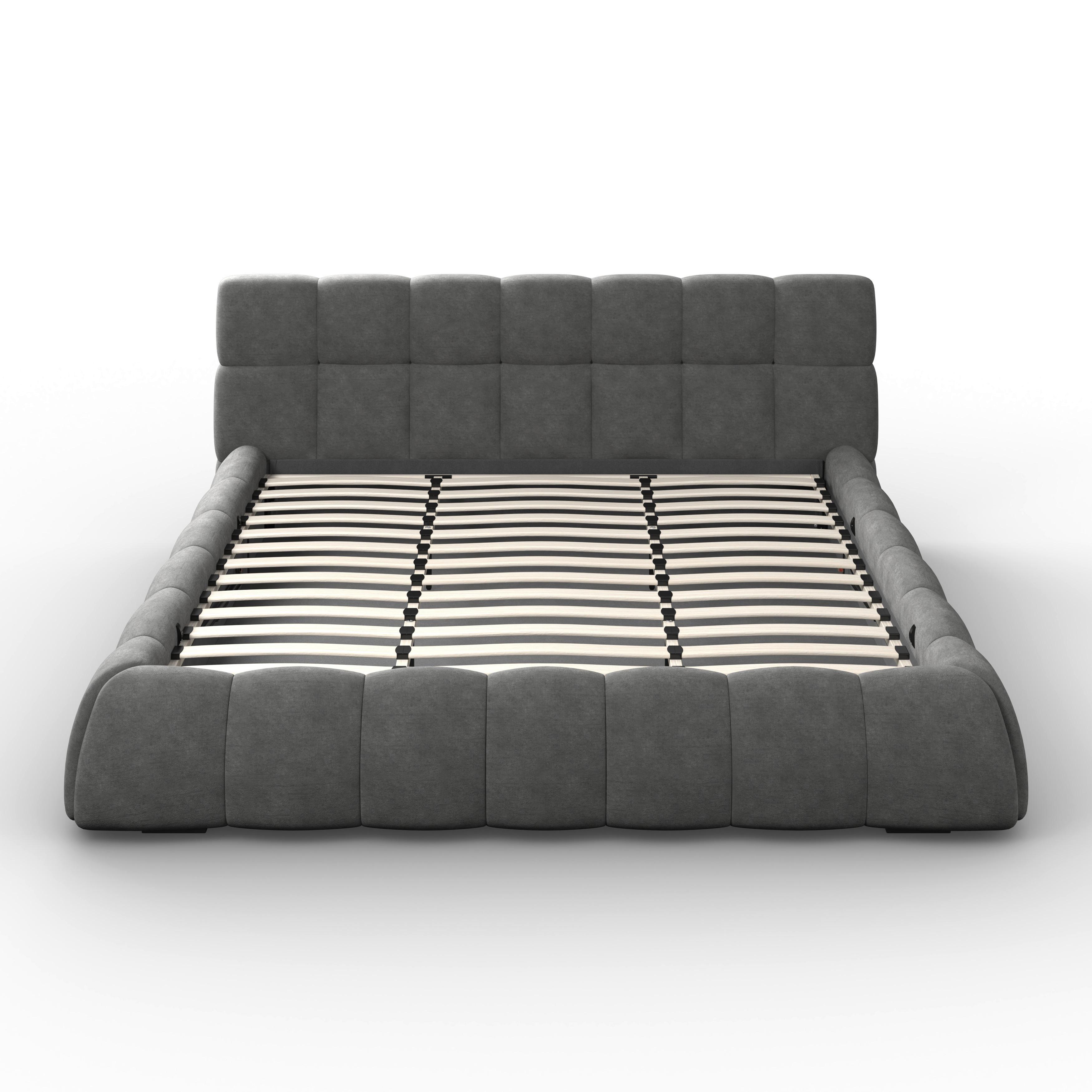 STOPPAD SÄNG MARIJA - mörkgrå/stålfärgad, Modern, metall/trä (180/200cm) - Bessagi Home