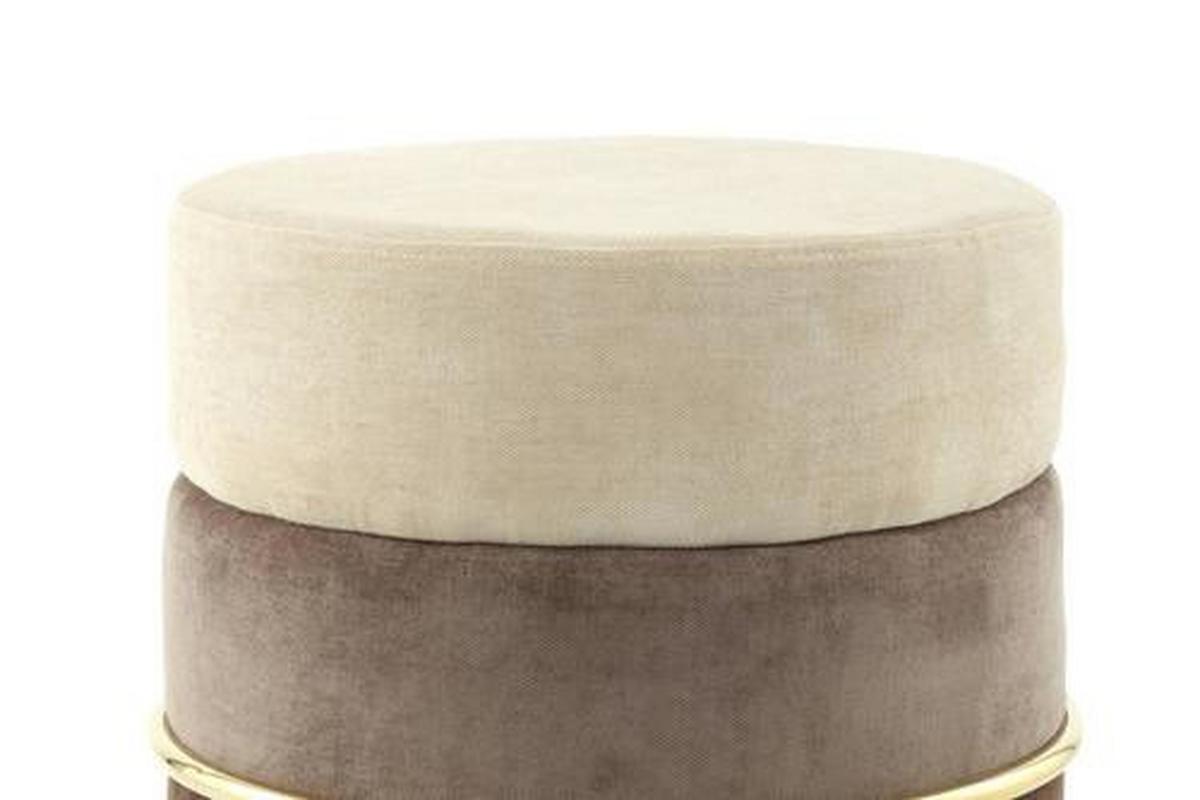 Hocker Creme/Braun ca. 48,5x46 cm - Goldfarben/Creme, Basics, Holzwerkstoff/Textil (48,5/46/48,5cm) - Kayoom