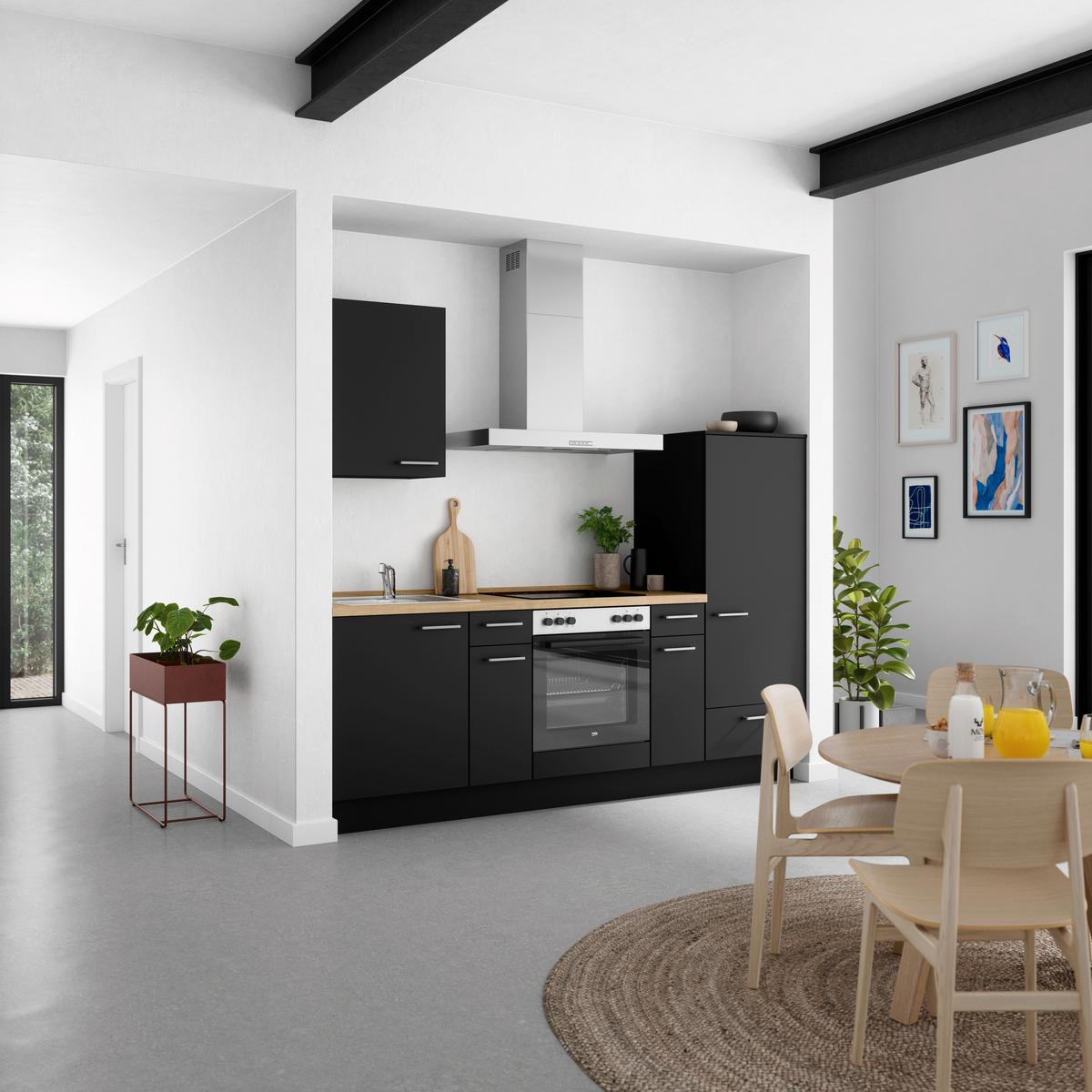 Küchenblock Touch Low m. Geräten Schwarz - Edelstahlfarben/Eichefarben, MODERN, Holzwerkstoff/Metall (240cm) - Nobilia