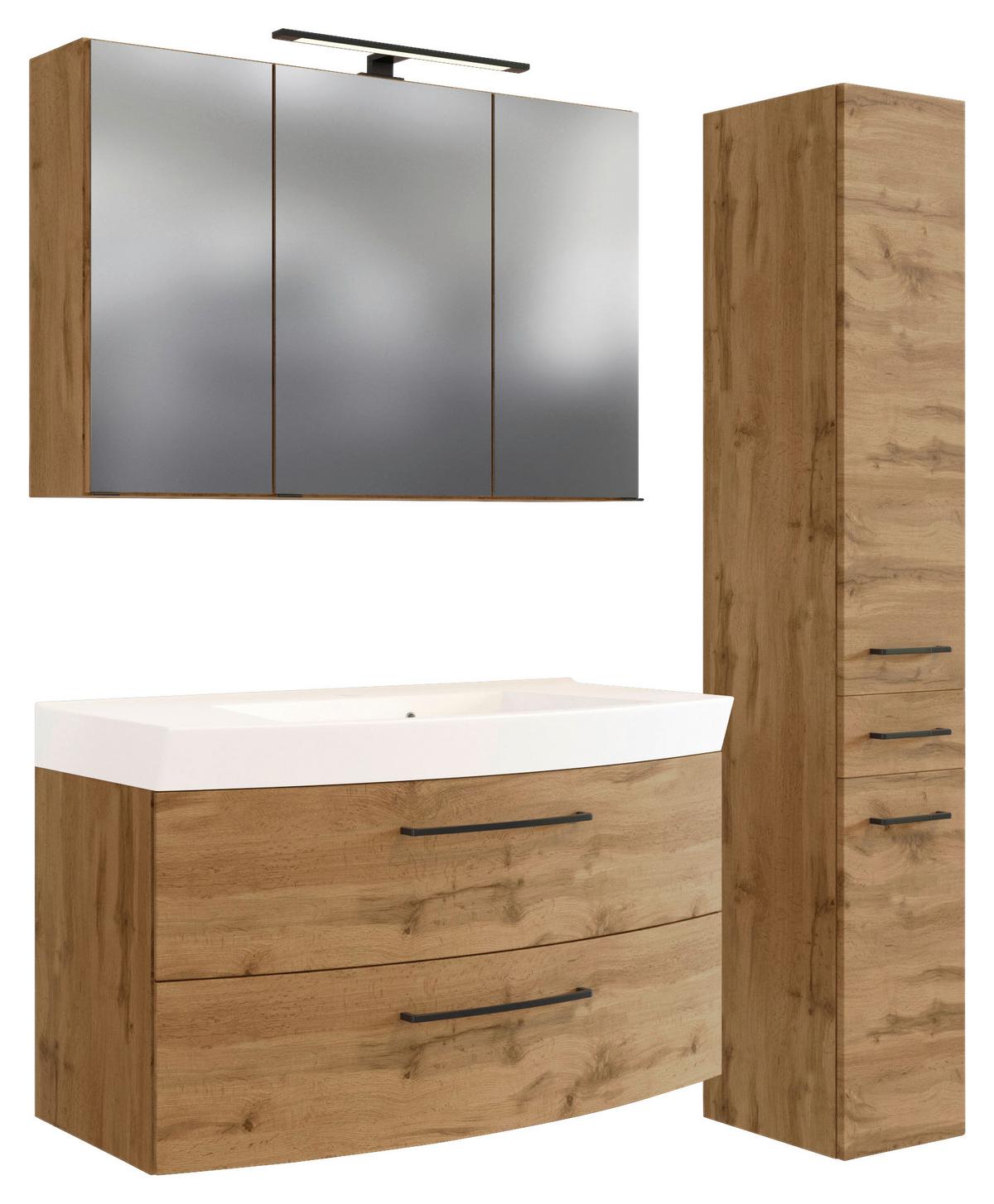 Badezimmer Manchester 3-tlg. ca. 130 cm Eiche Wotan - Eichefarben/Weiß, MODERN, Holzwerkstoff/Stein (130cm) - Held