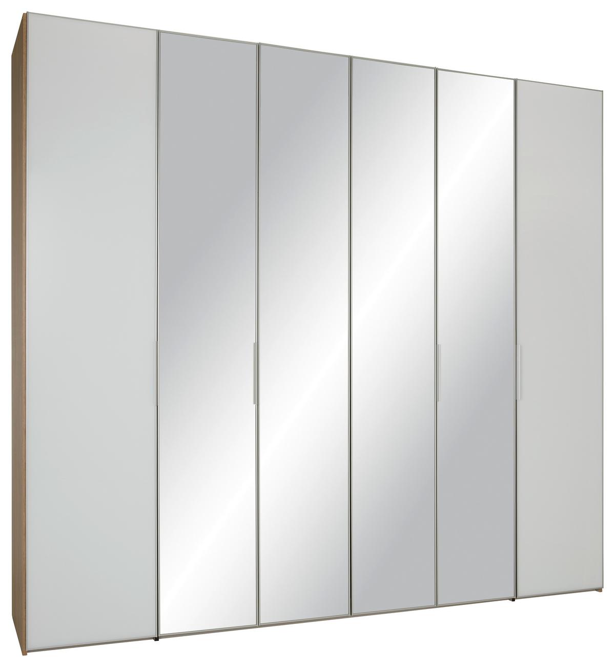 Drehtürenschrank in Weiss/ Eichefarben ca. 265x240x63cm - Weiss/Eichefarben, Konventionell, Glas/Holzwerkstoff (265/240/63cm) - Premium Living