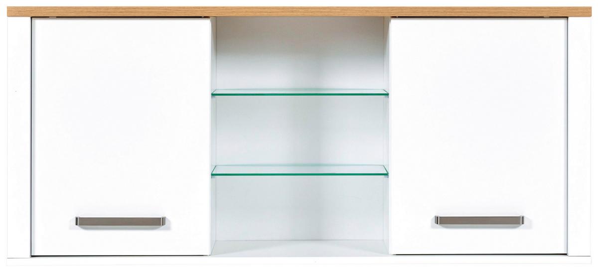 Hängeschrank Sicilia Weiß/Eiche Artisan - Silberfarben/Weiß, MODERN, Glas/Holzwerkstoff (130,3/57,5/33cm) - Mömax
