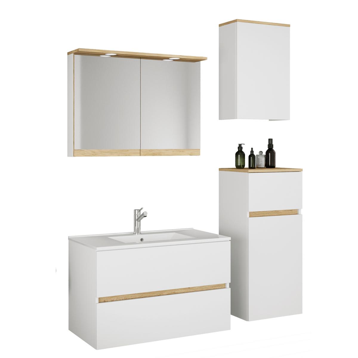 Badezimmer Cosila - Honigeiche/Weiss, Trend, Keramik/Holzwerkstoff (121cm) - MID.YOU