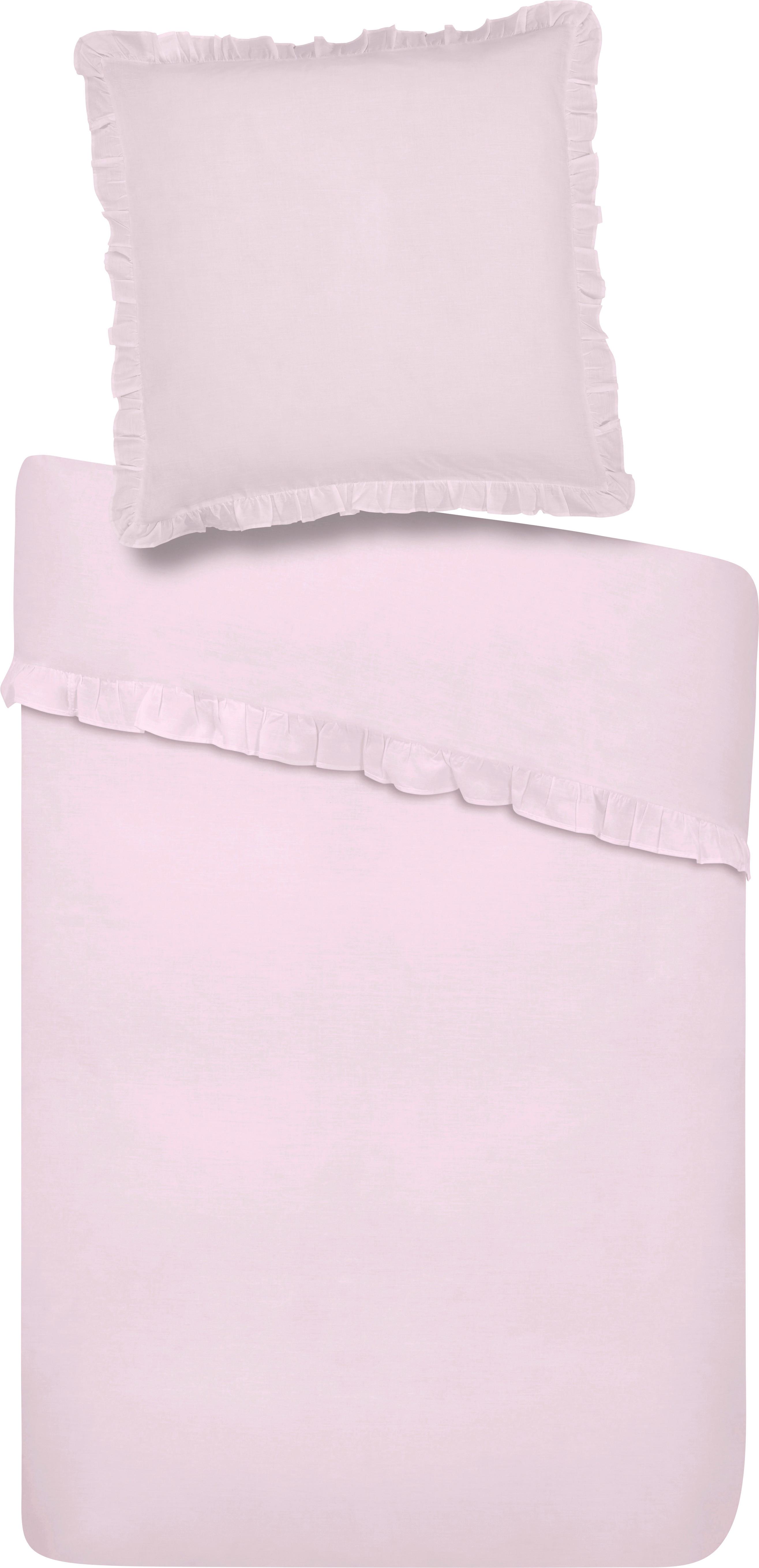 Bettwäsche Rüschen Rosa ca. 135x200cm - Rosa, ROMANTIK / LANDHAUS, Textil (135/200cm) - Zandiara