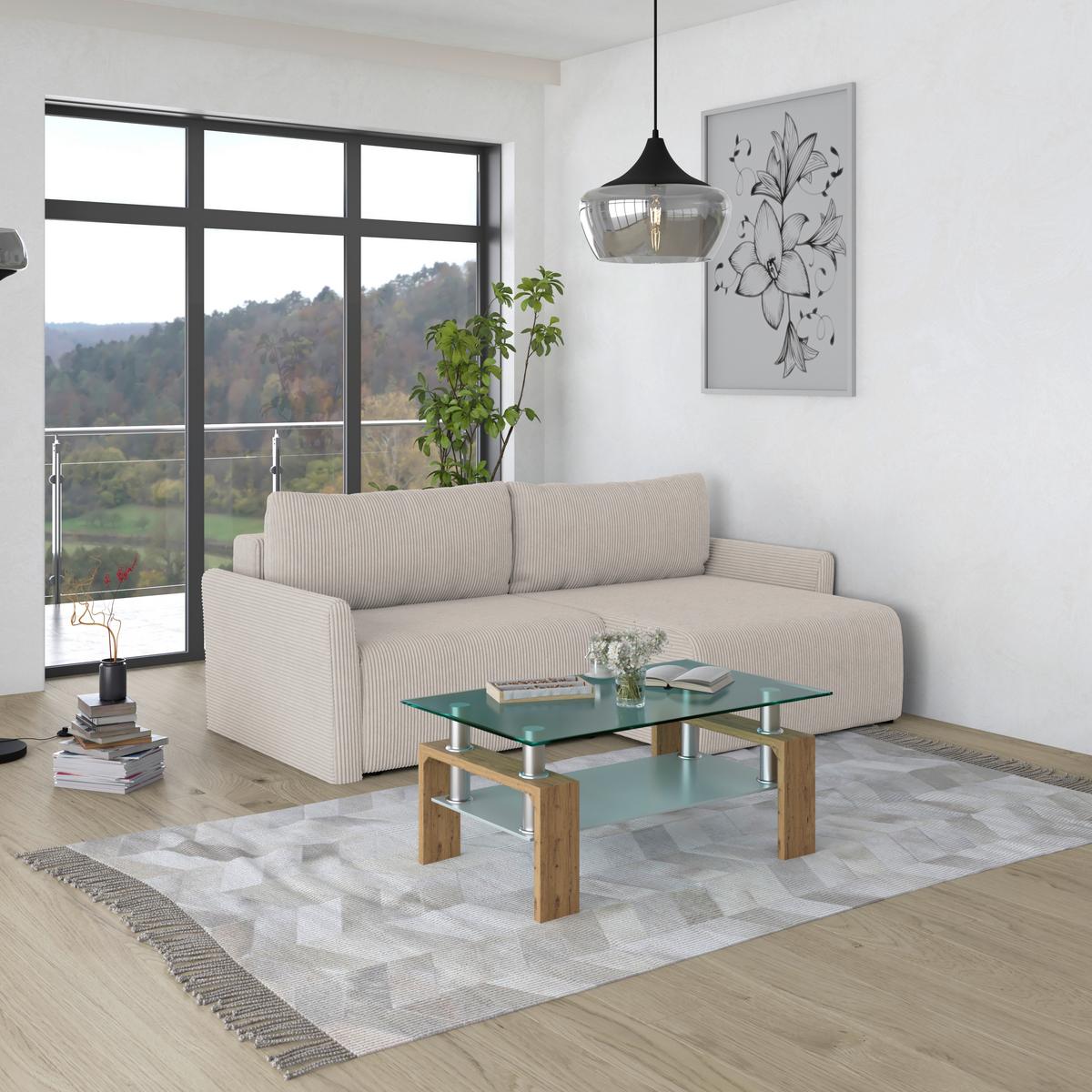Sedežna Garnitura Sonos, Bež, Ležišče, Predal - črna/ekru, Moderno, tekstil (228/146cm)