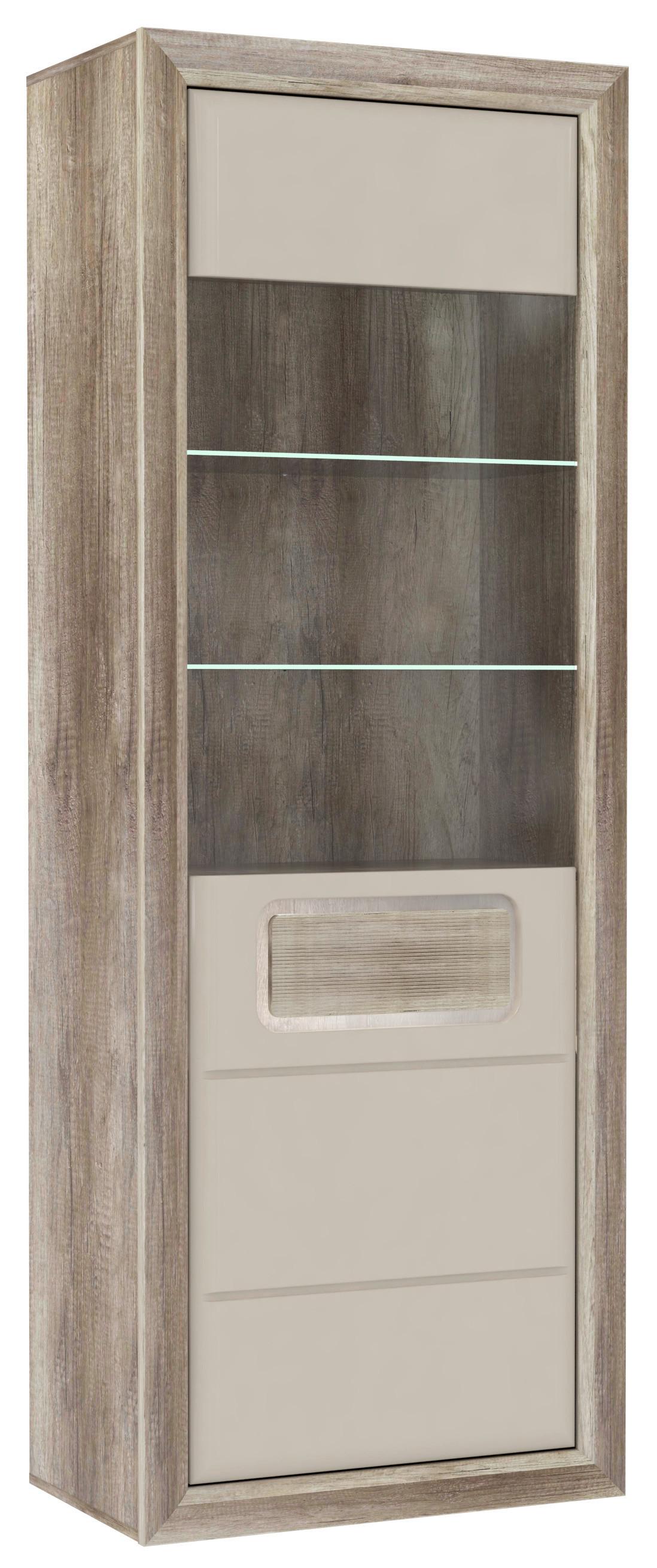 Vitrină Tiziano - bej/culoare lemn stejar, Modern, plastic/sticlă (74/203,5/43,5cm) - Modern Living