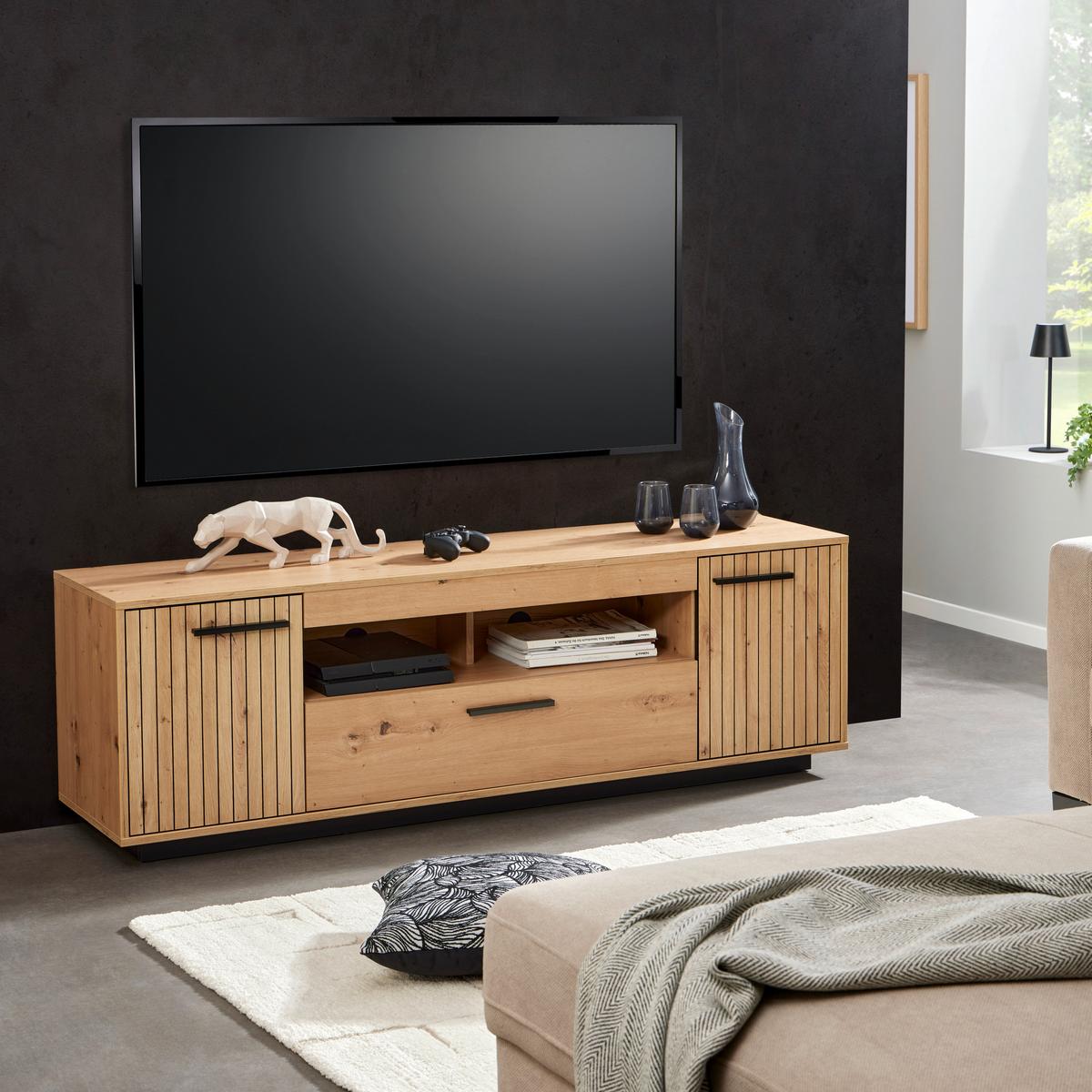 Tv Komoda Lukas - hrast Artisan/crna, Trend, drvni materijal/plastika (163,6/52,2/40,2cm) - Modern Living
