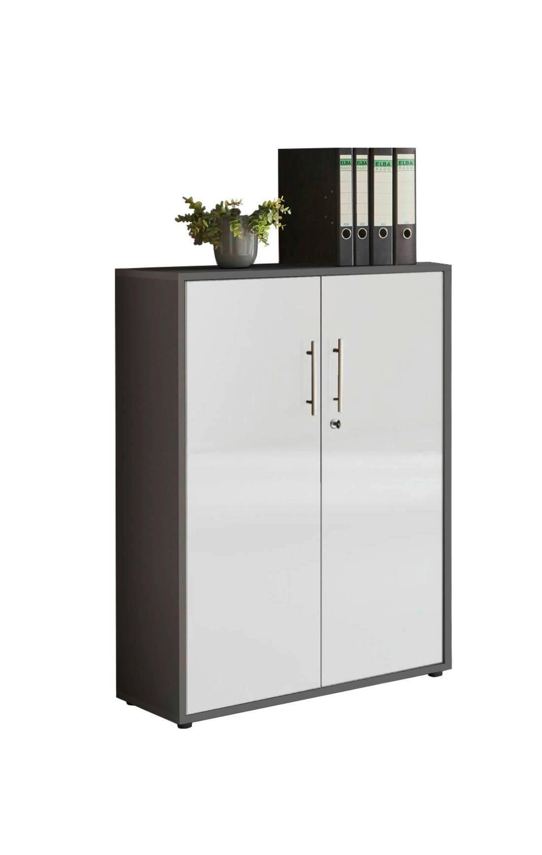 AKTENSCHRANK OFFICE EDITION - Weiß Hochglanz/Anthrazit, MODERN, Holzwerkstoff (84,4/113,6/33cm) - MID.YOU