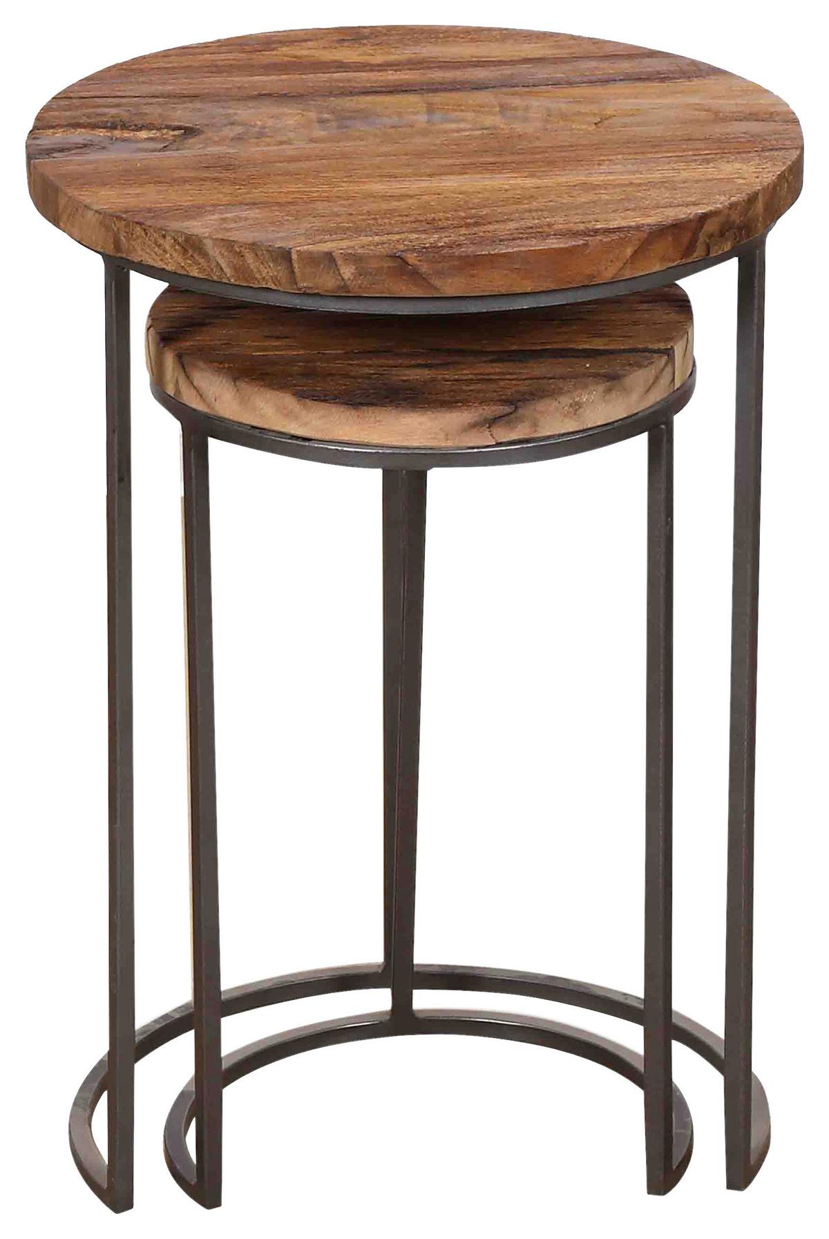 Beistelltischset Jaron 2-tlg. Echtholz/Schwarz - Schwarz/Naturfarben, MODERN, Holz/Metall (40/30x60/50cm) - MID.YOU