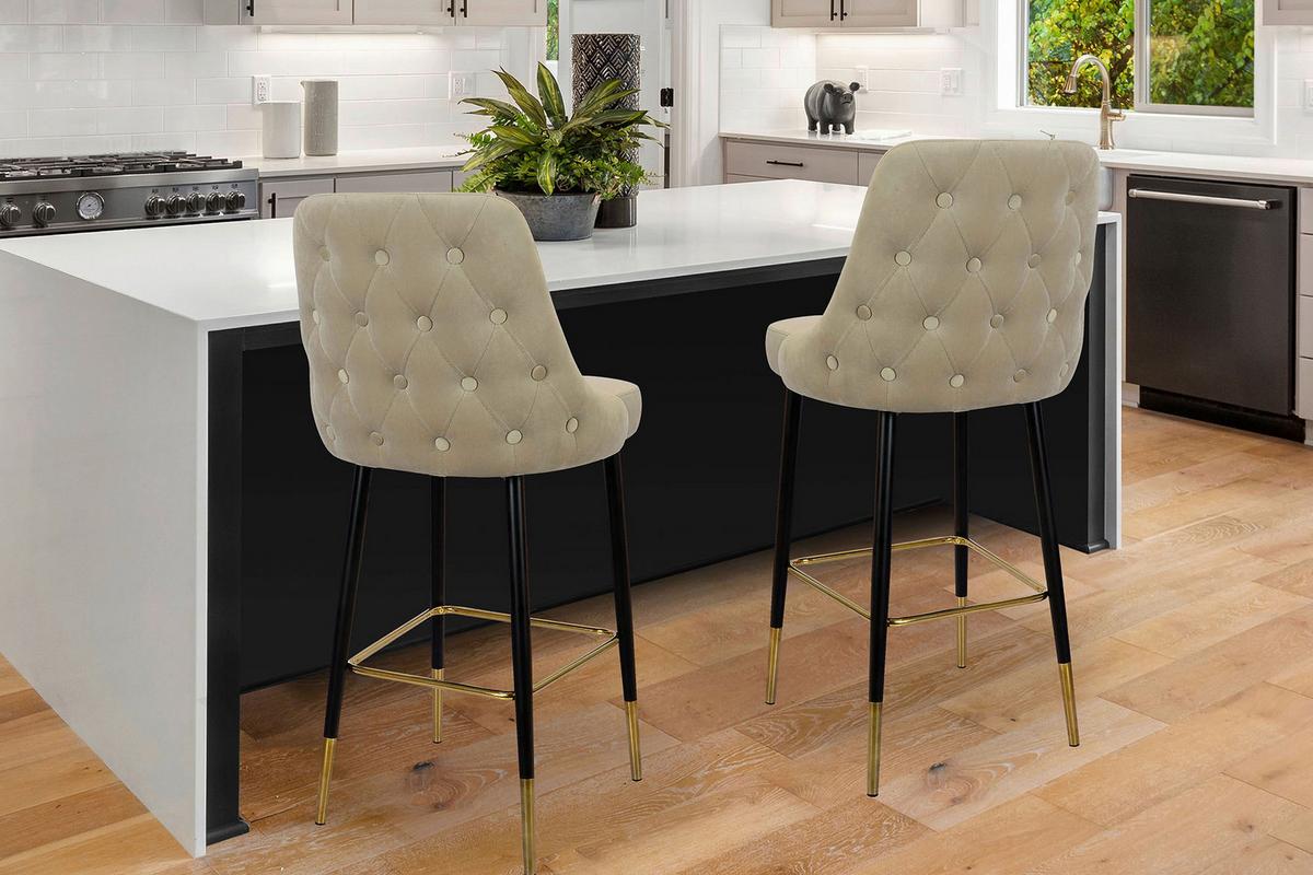 BARHOCKER MOJO 100 - Taupe/Goldfarben, Modern, Textil/Metall (53/110/57cm) - Kayoom