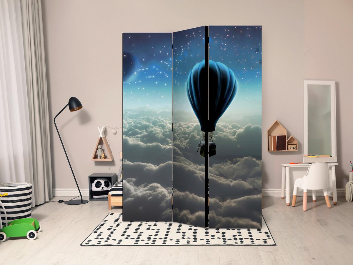 Paravan Night Expedition, 3-Delni, Dvostranski - modra/siva, Basics, tekstil/les (135/172/3cm) - artgeist