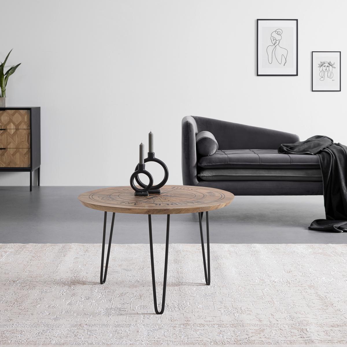 Couchtisch Nevis in Schwarz/Natur - Schwarz/Naturfarben, Natur, Holz/Metall (70/70/45cm) - Based